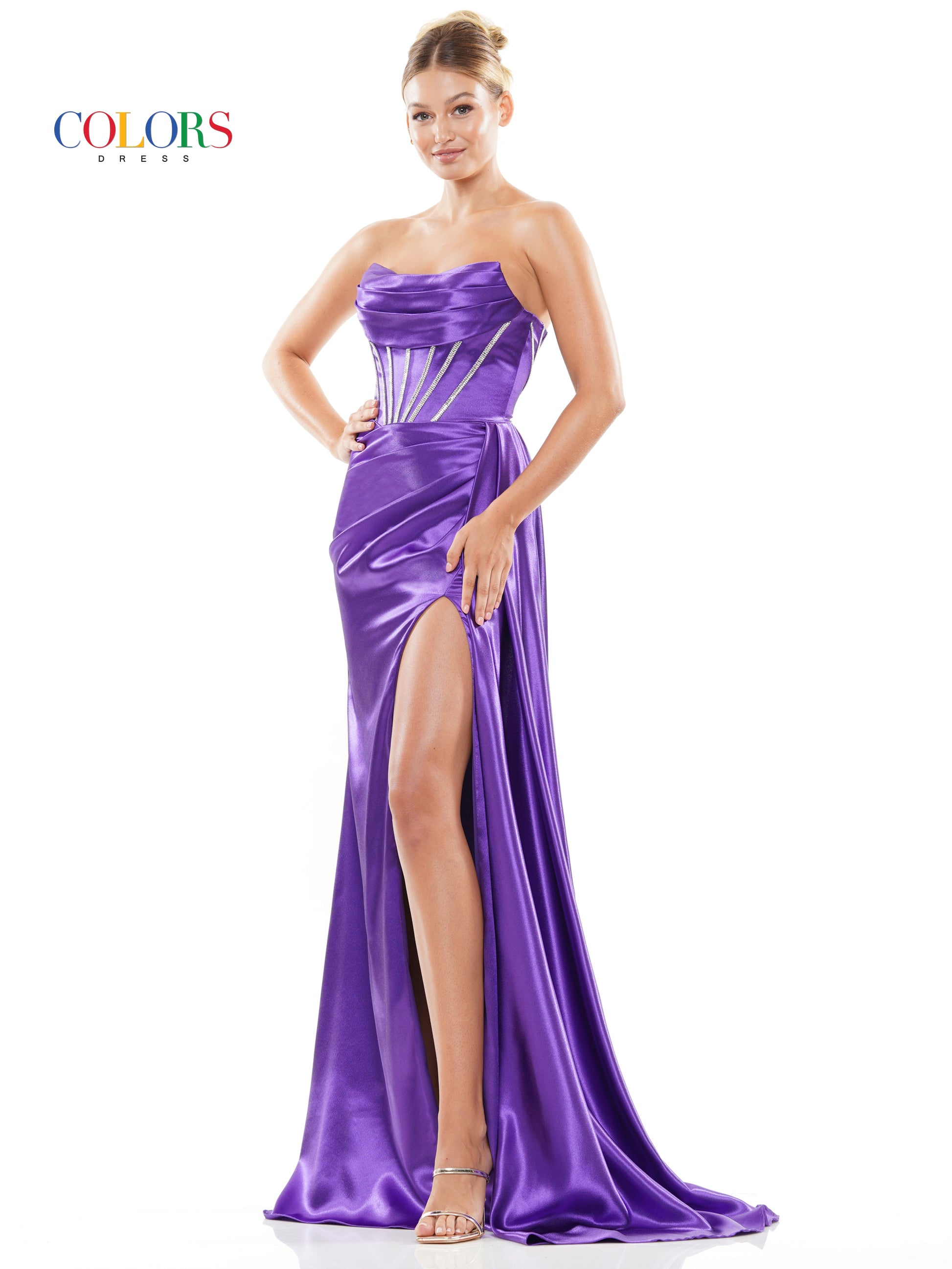 Colors 3102 Long Strapless Fitted Prom Dress