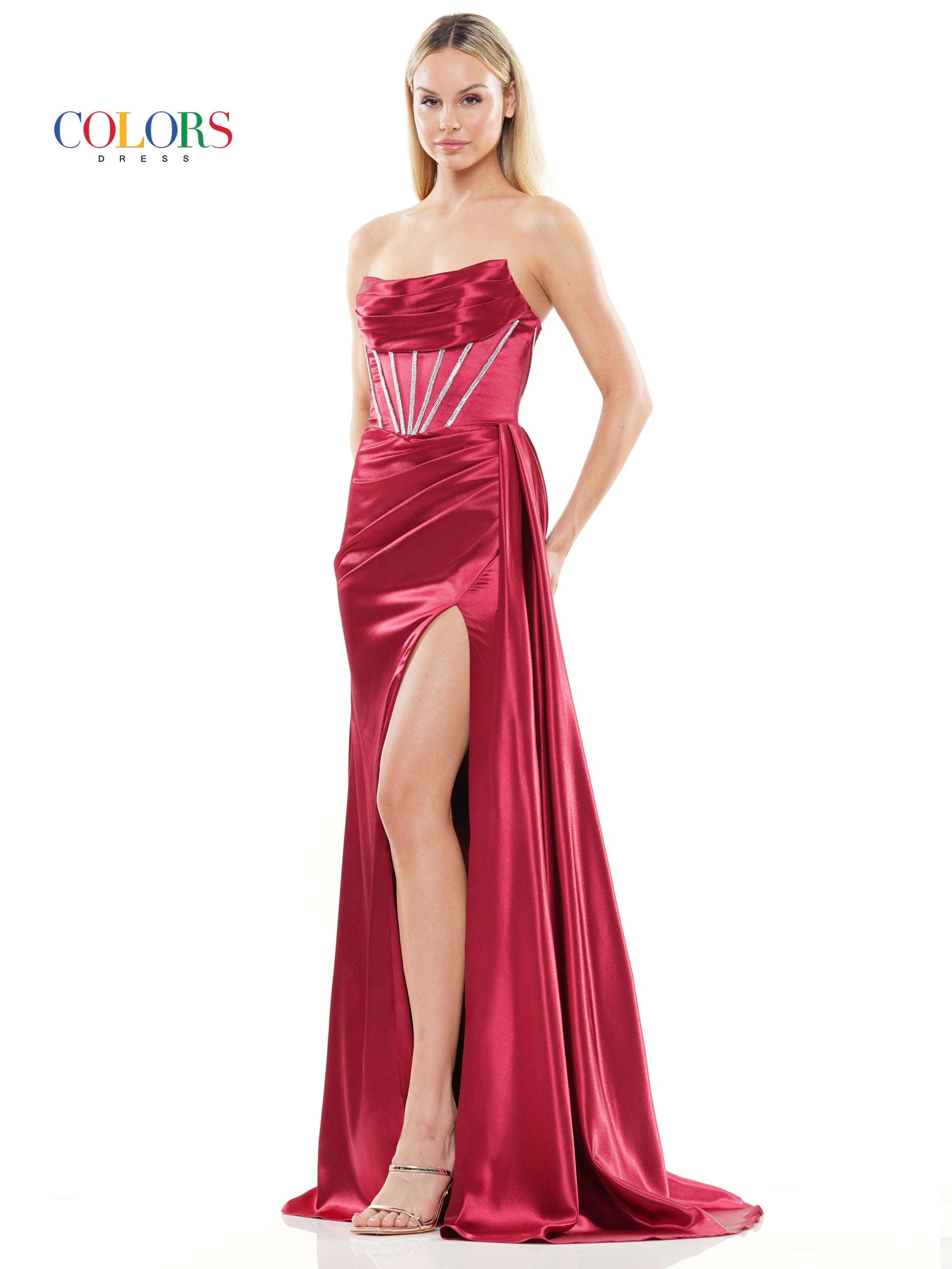 Colors 3102 Long Strapless Fitted Prom Dress