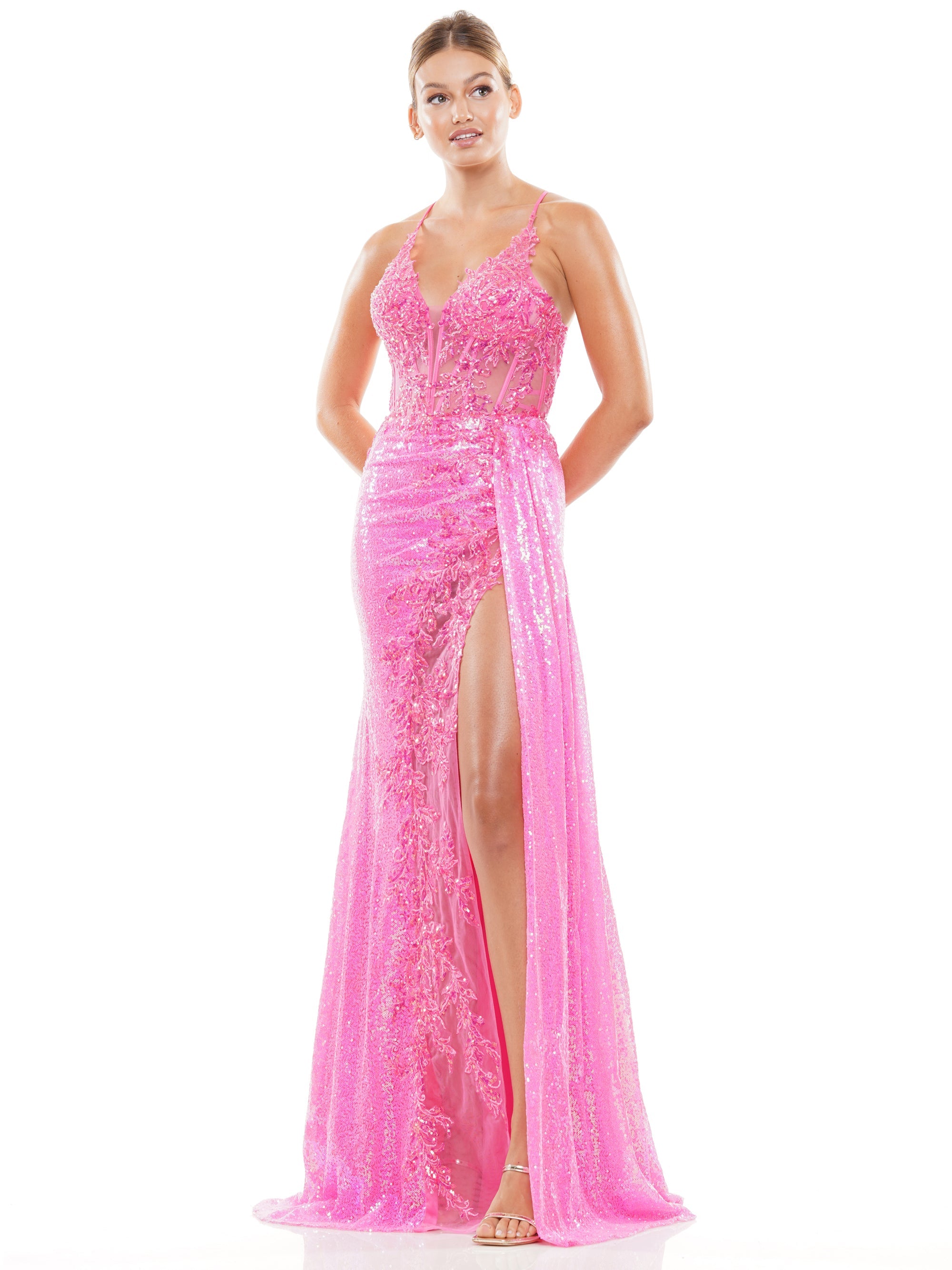 Prom Dresses Long Spaghetti Strap Fitted Prom Dress Hot Pink