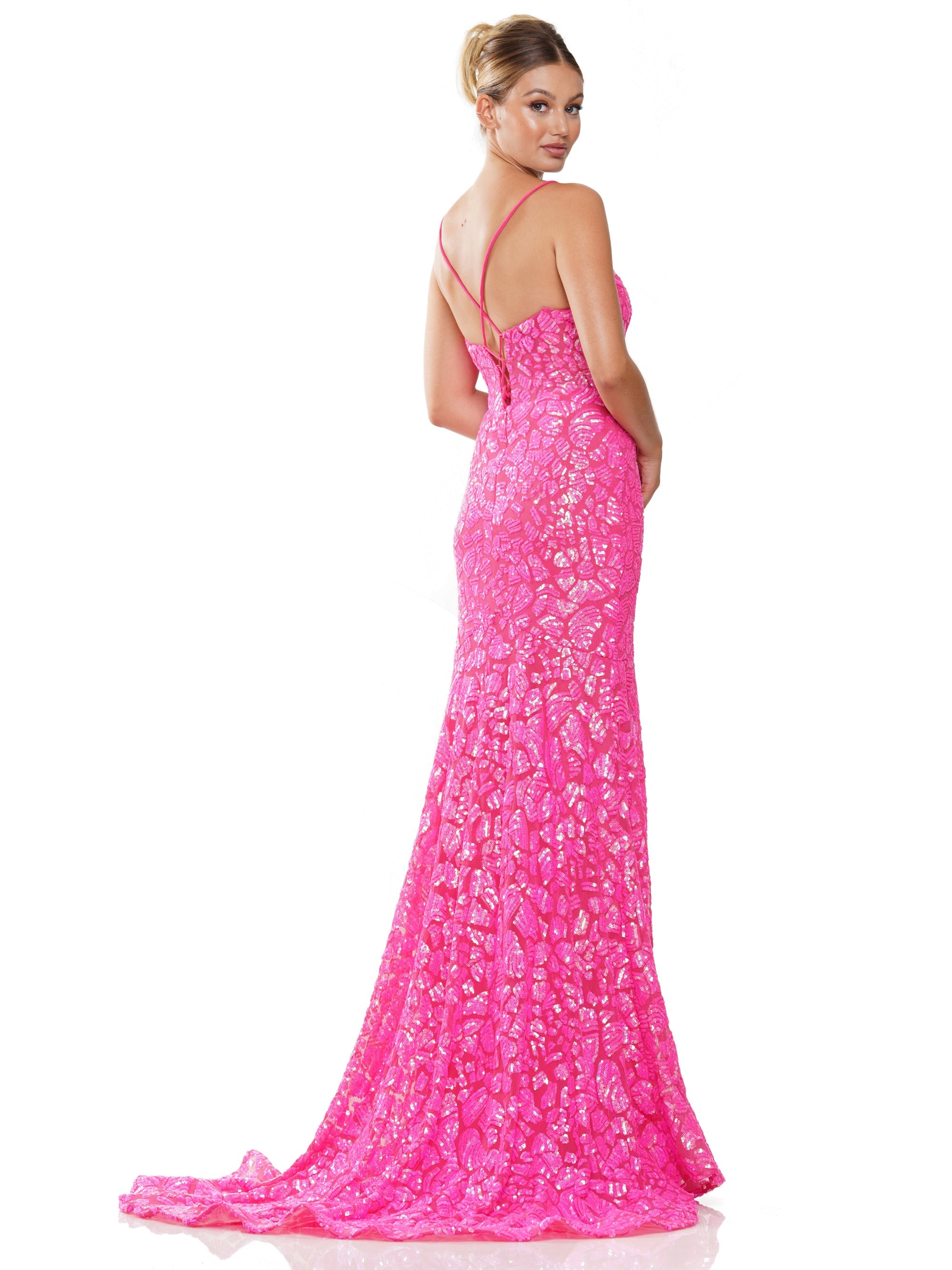 Prom Dresses Long Fitted Spaghetti Strap Sequin Prom Dress Hot Pink