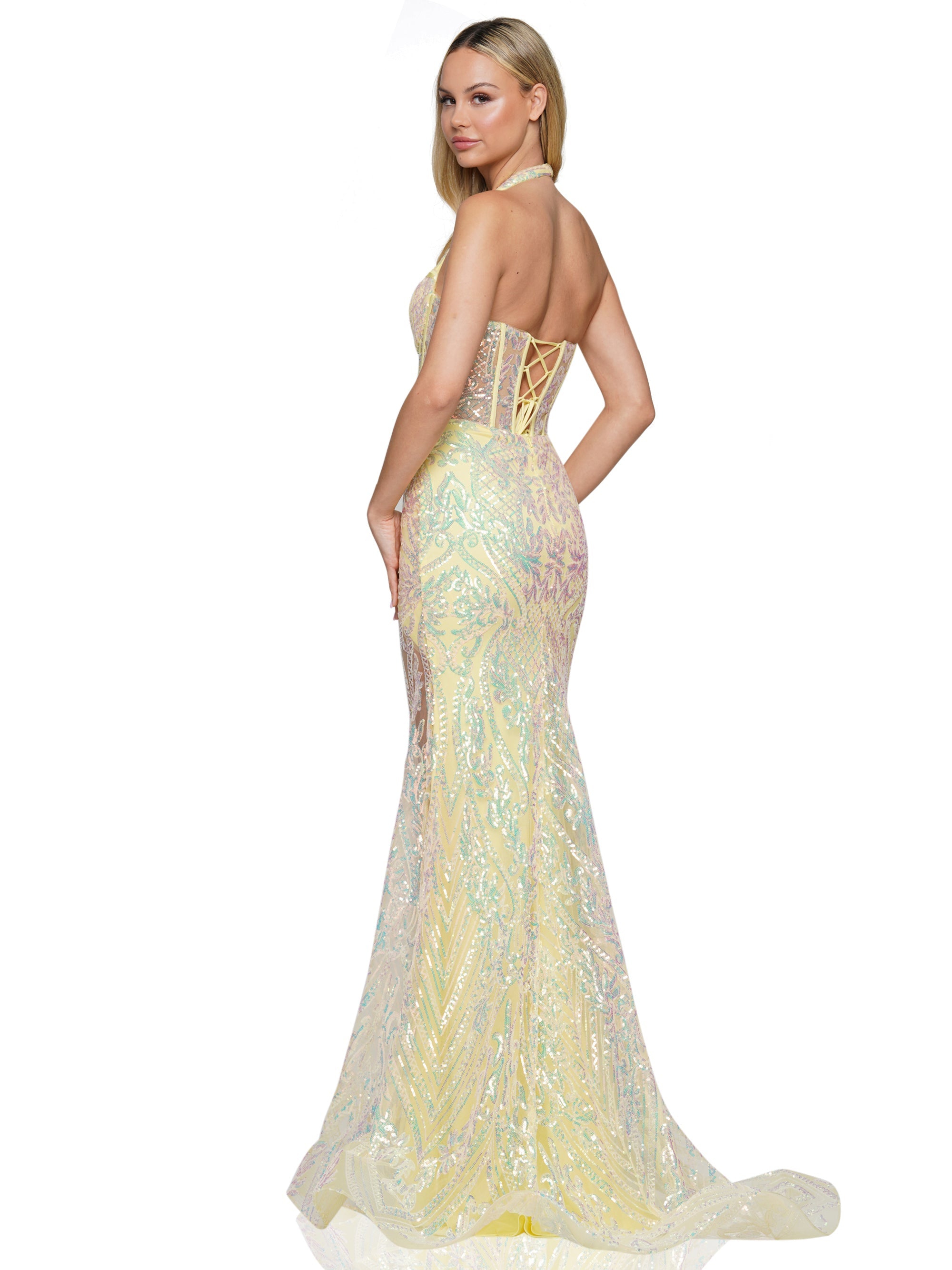 Prom Dresses Long Formal Halter Fitted Prom Dress Yellow