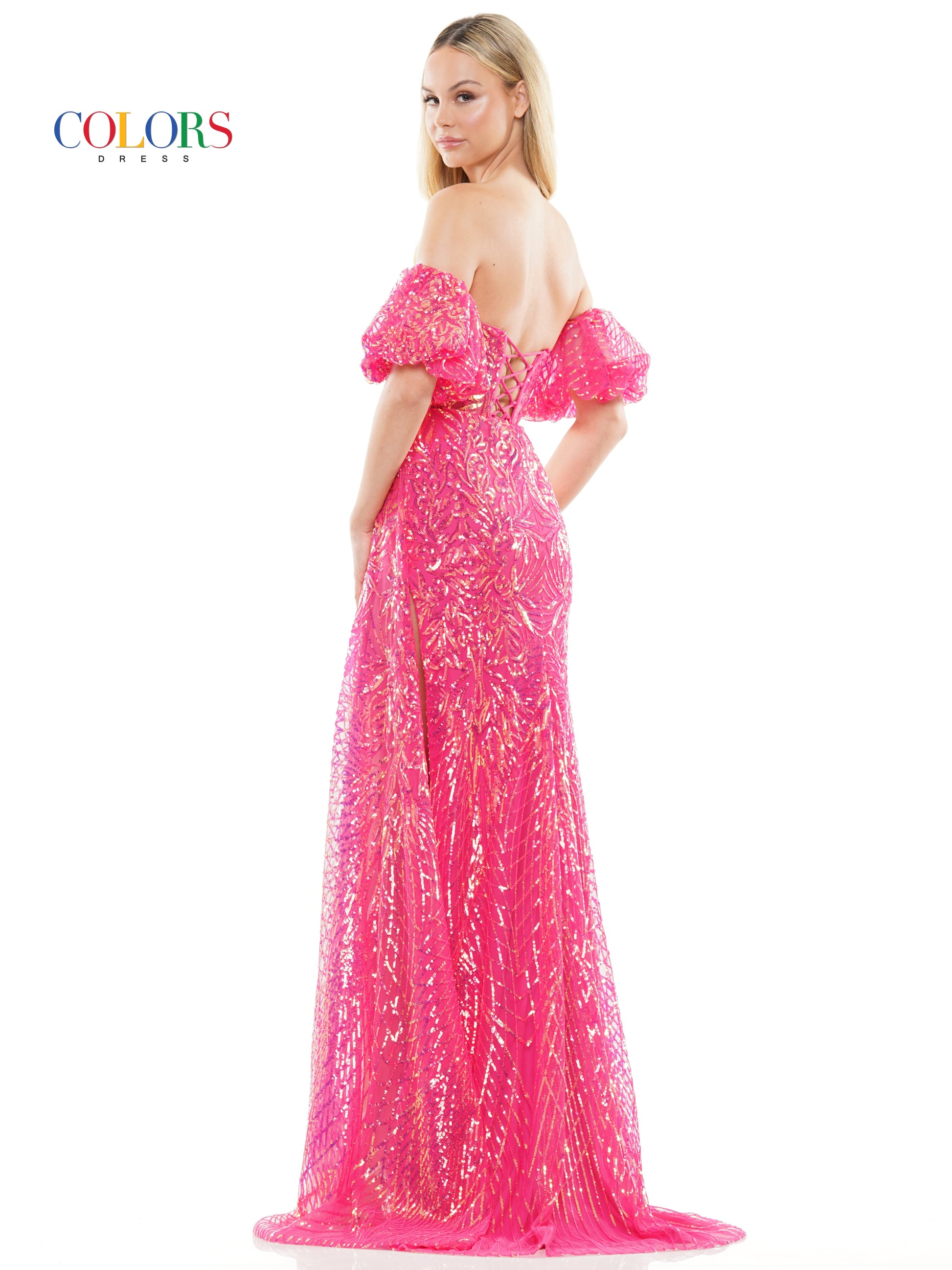 Colors 3115 Long Off Shoulder Formal Sequin Prom Dress