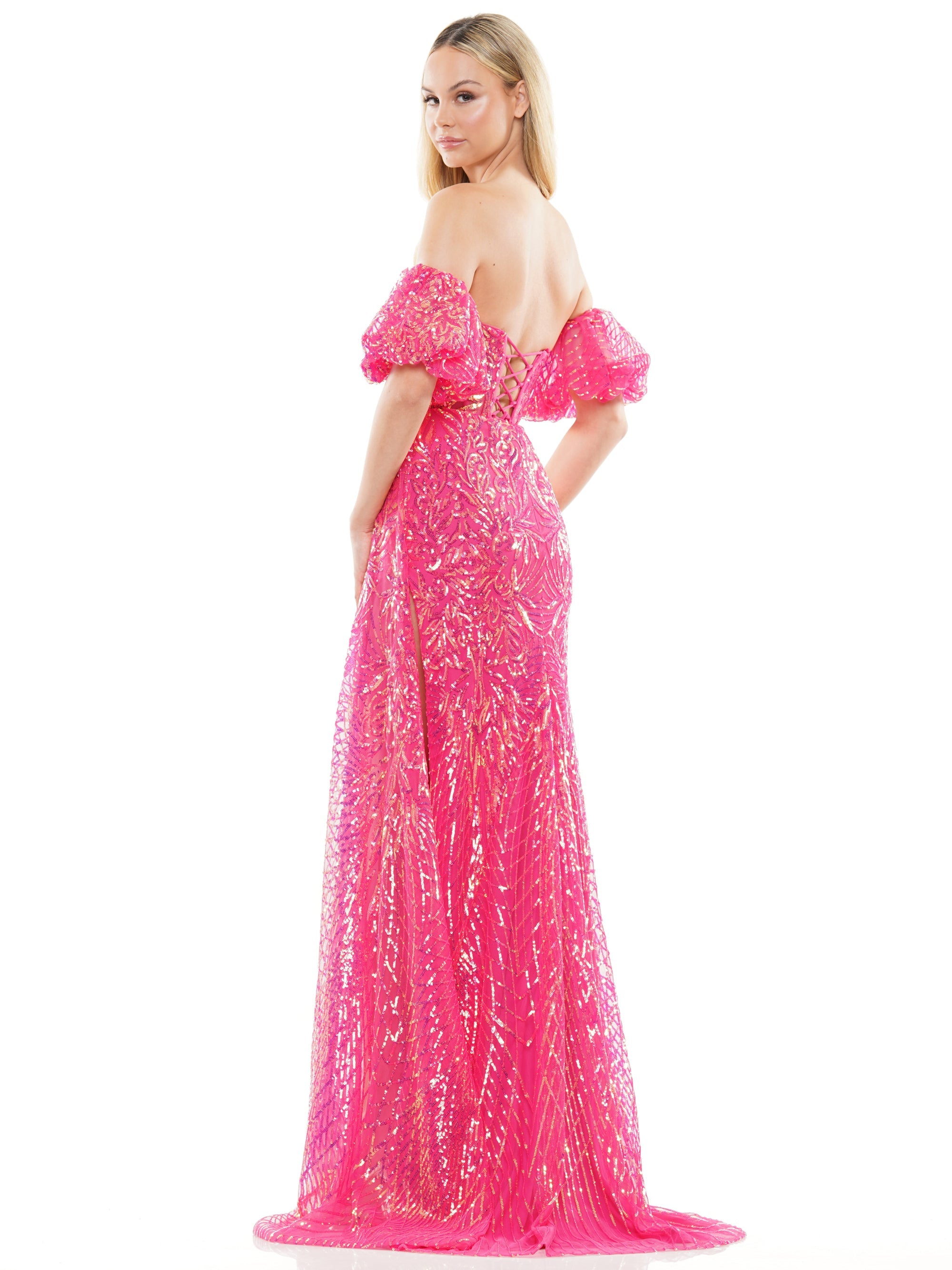 Prom Dresses Long Off Shoulder Formal Sequin Prom Dress Magenta