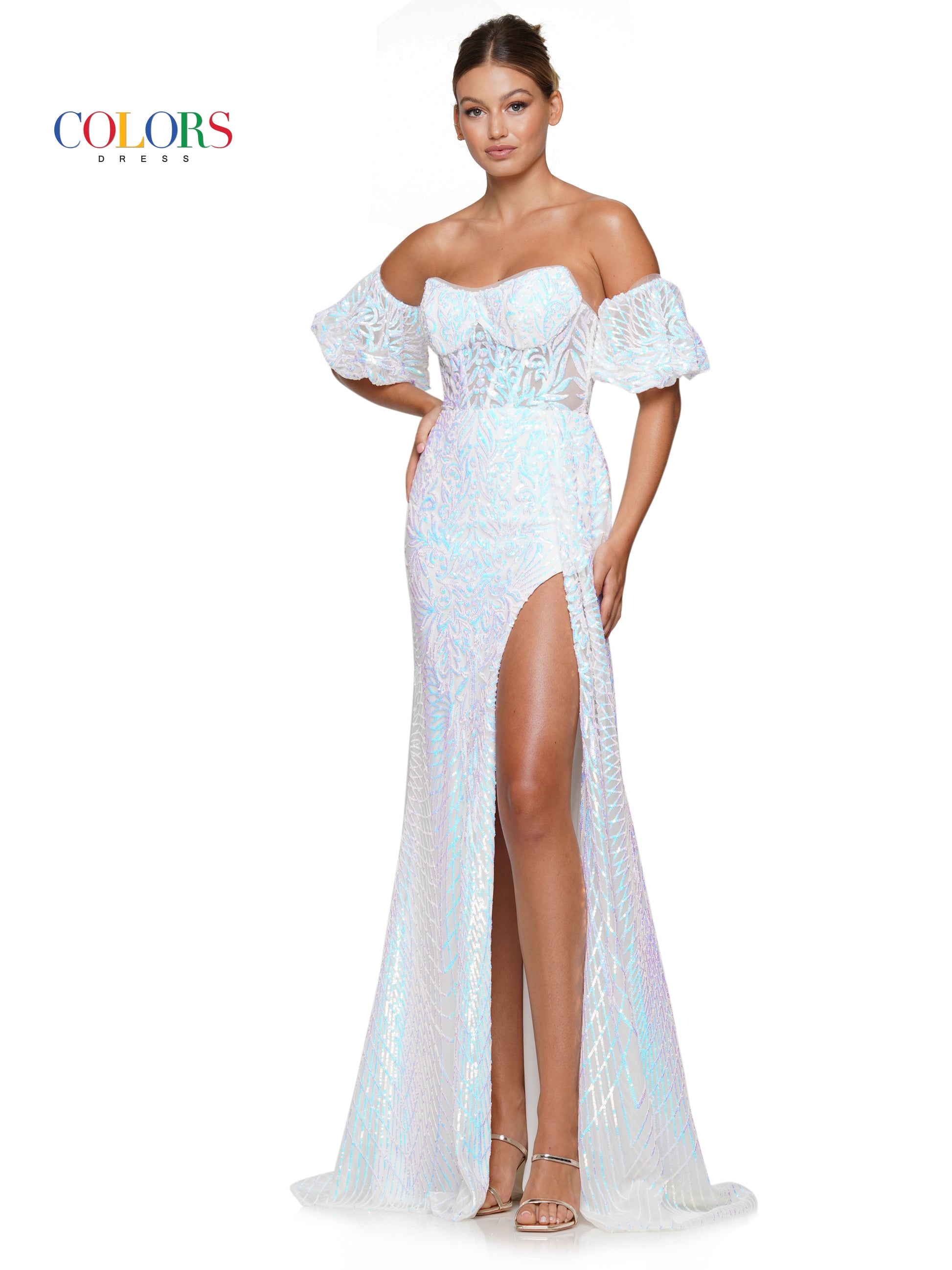 Colors 3115 Long Off Shoulder Formal Sequin Prom Dress
