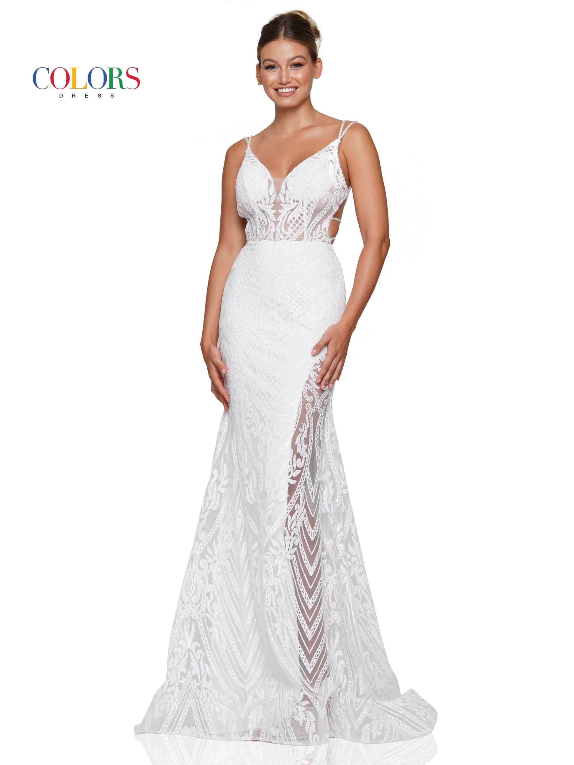 Colors 3117 Long Formal Fitted Sequin Prom Dress