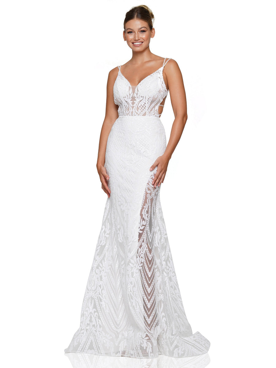Prom Dresses Long Formal Fitted Sequin Prom Dress Off White