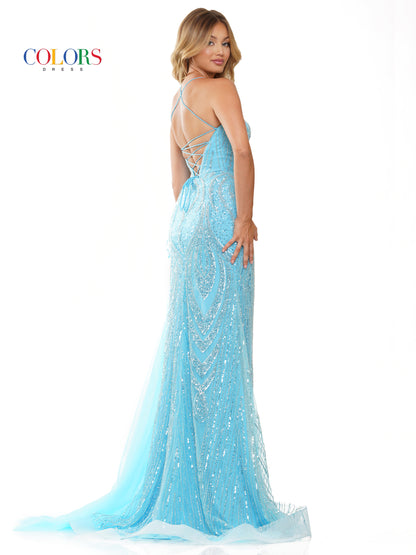 Prom Dresses Long Formal Fitted Beaded Mesh Prom Dress Blue