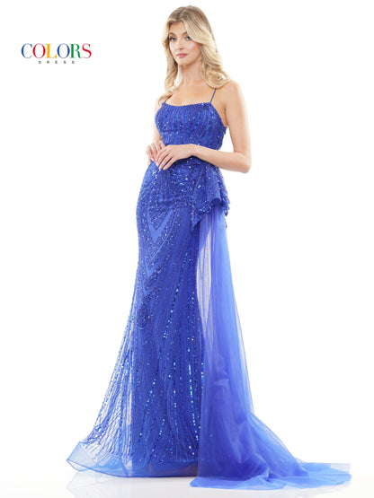 Prom Dresses Long Formal Fitted Beaded Mesh Prom Dress Royal
