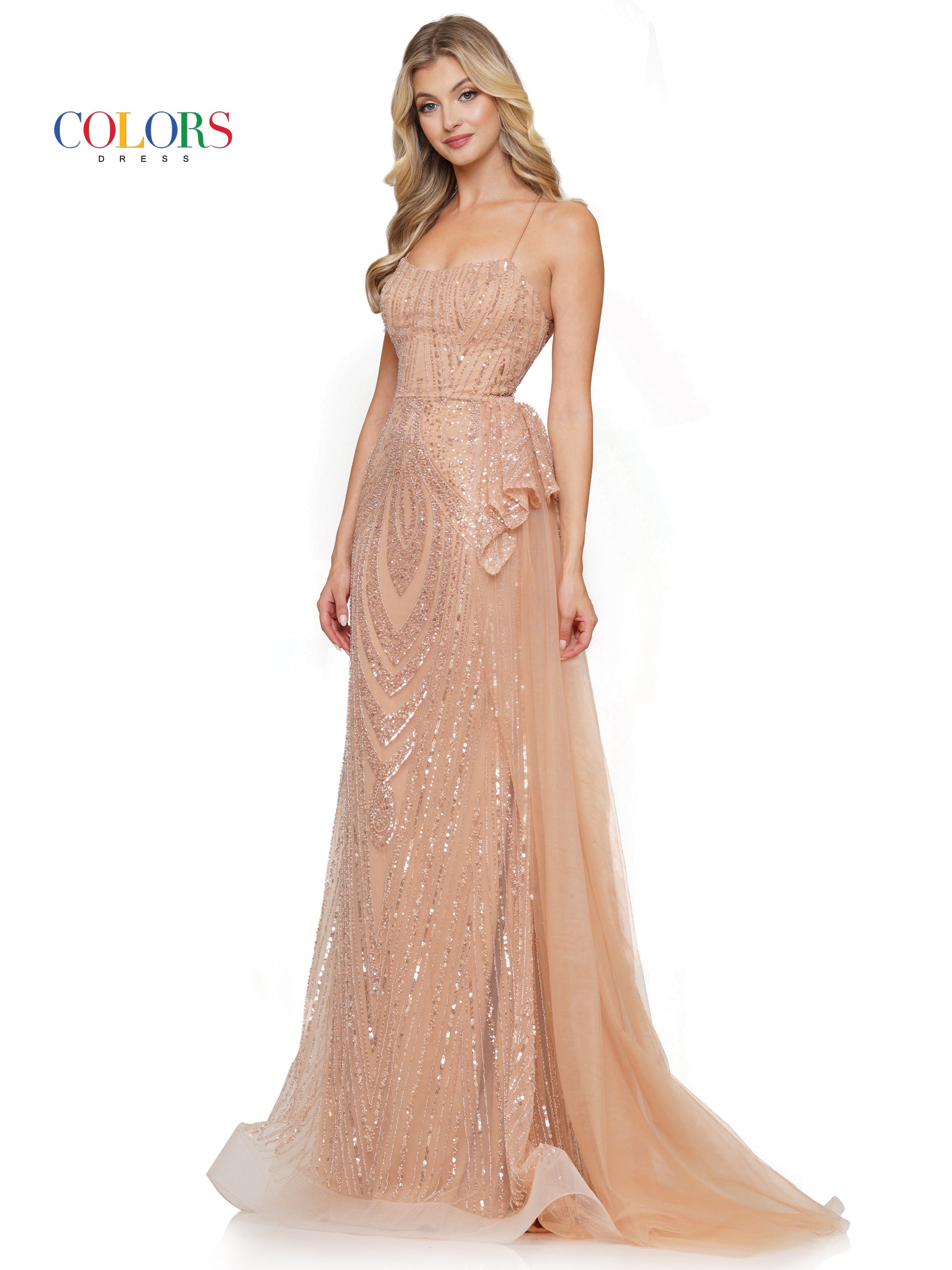Prom Dresses Long Formal Fitted Beaded Mesh Prom Dress Nude