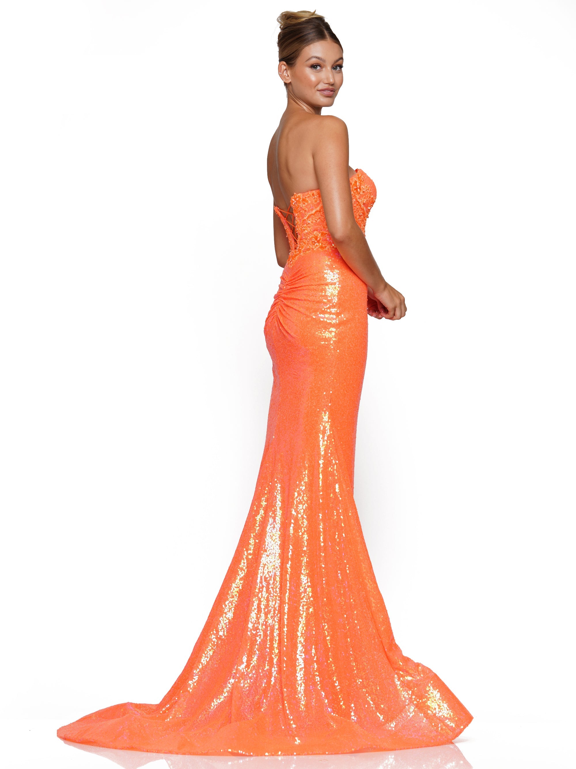 Prom Dresses Long Strapless Fitted Sequin Prom Dress Orange