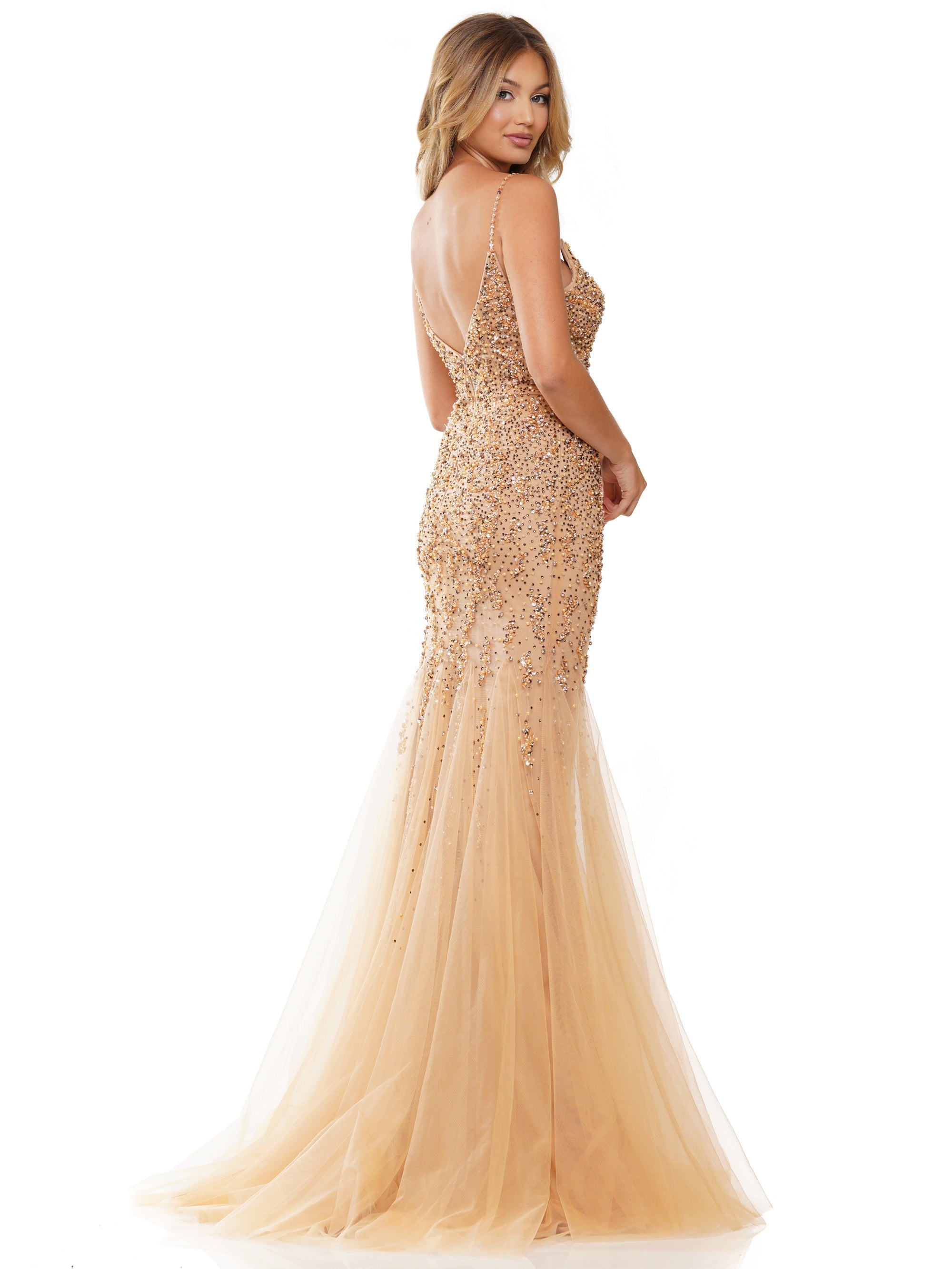 Prom Dresses Long Fitted Spaghetti Strap Prom Dress Nude