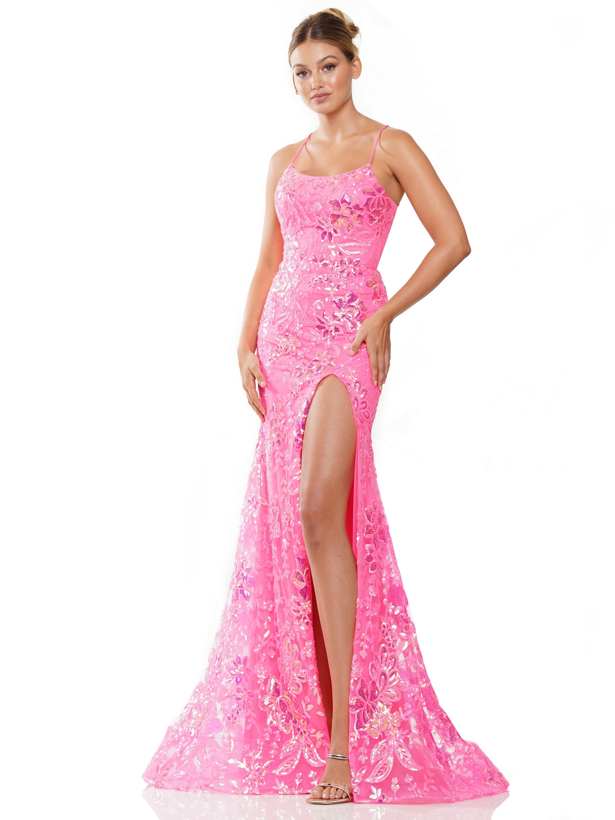 Colors 3139 Long Formal Sequin Glitter Mesh Prom Dress - Hot Pink / 6 Colors 3139 Long Formal Sequin Glitter Mesh Prom Dress - Hot Pink / 6