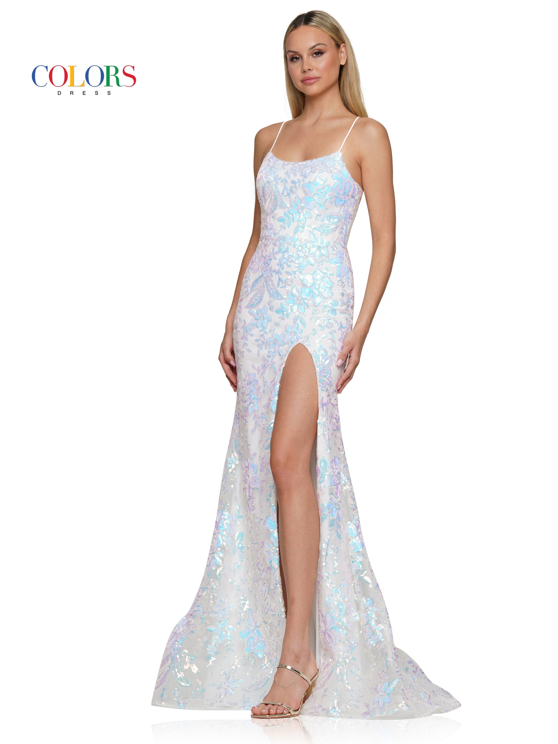 Colors 3139 Long Formal Sequin Glitter Mesh Prom Dress