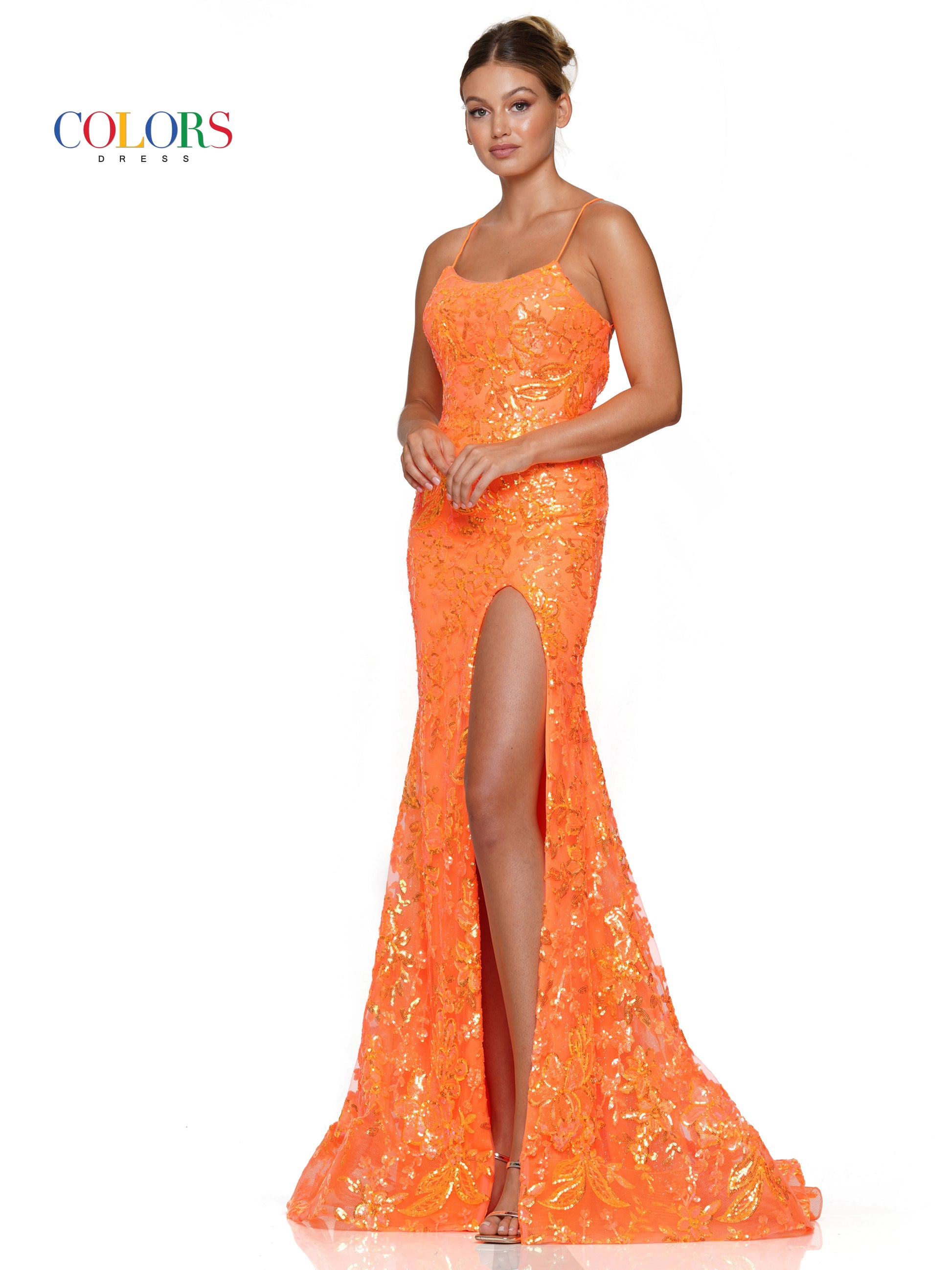 Colors 3139 Long Formal Sequin Glitter Mesh Prom Dress