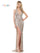 Prom Dresses Long Formal Halter Fitted Slit Prom Dress Silver Nude