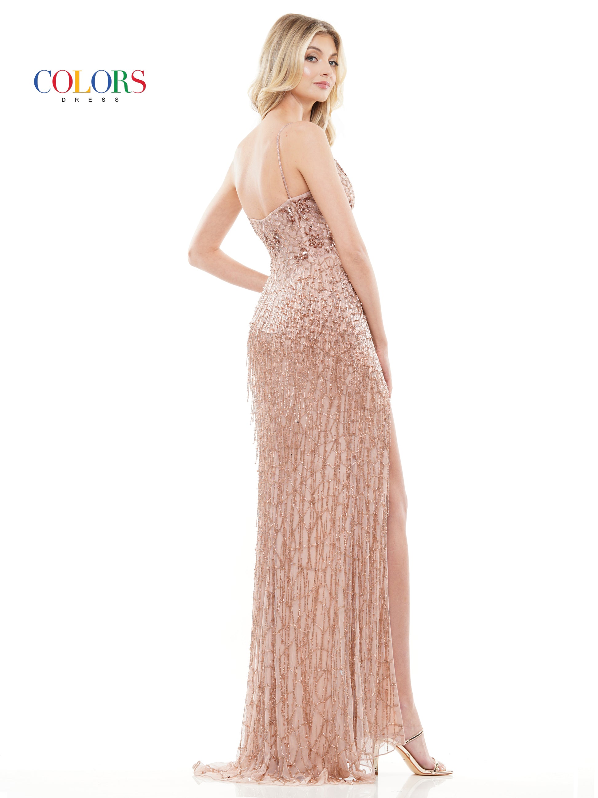Colors 3154 Long Fitted Beaded Mesh Prom Formal Dress