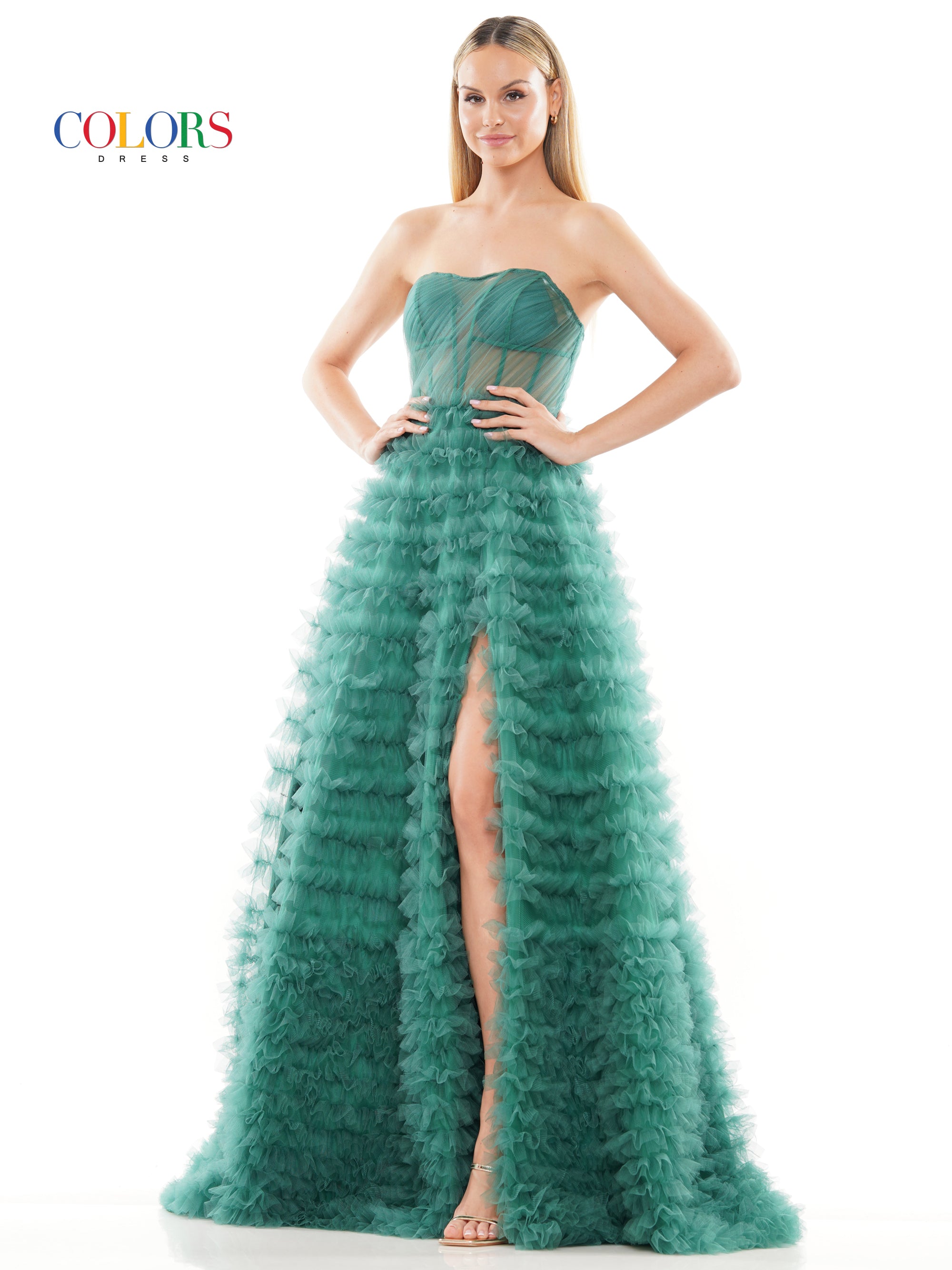 Prom Dresses Prom Long Strapless Mesh Ball Gown Deep Green