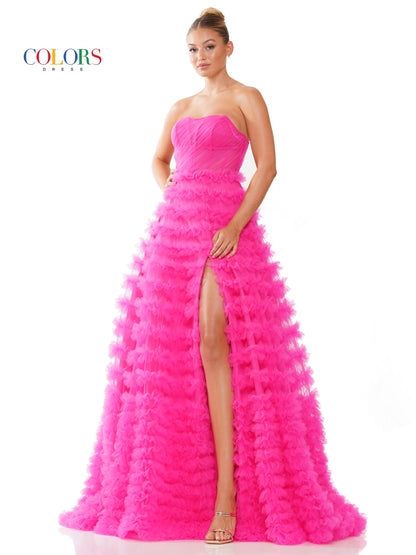 Prom Dresses Prom Long Strapless Mesh Ball Gown Hot Pink