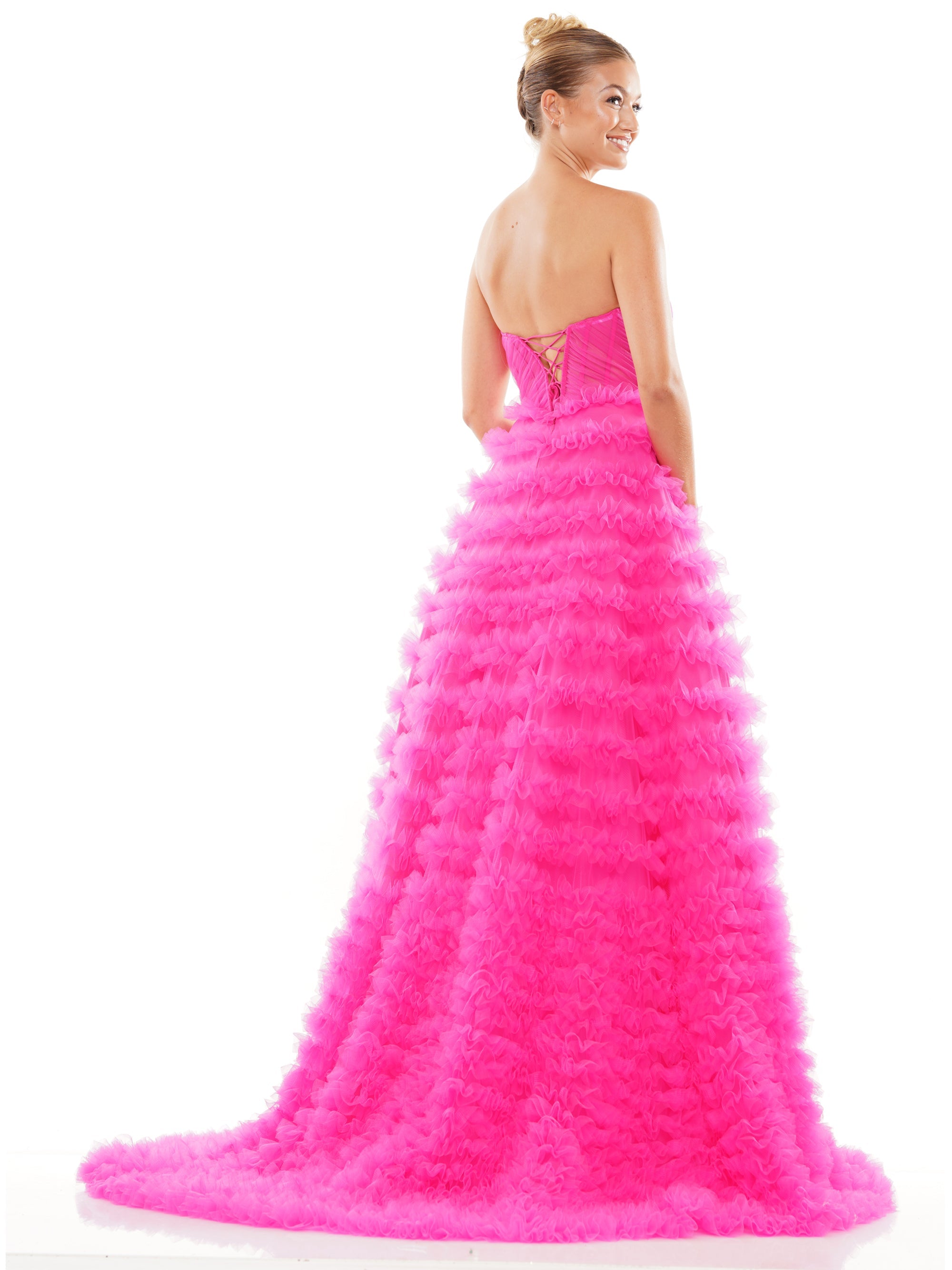 Prom Dresses Prom Long Strapless Mesh Ball Gown Hot Pink