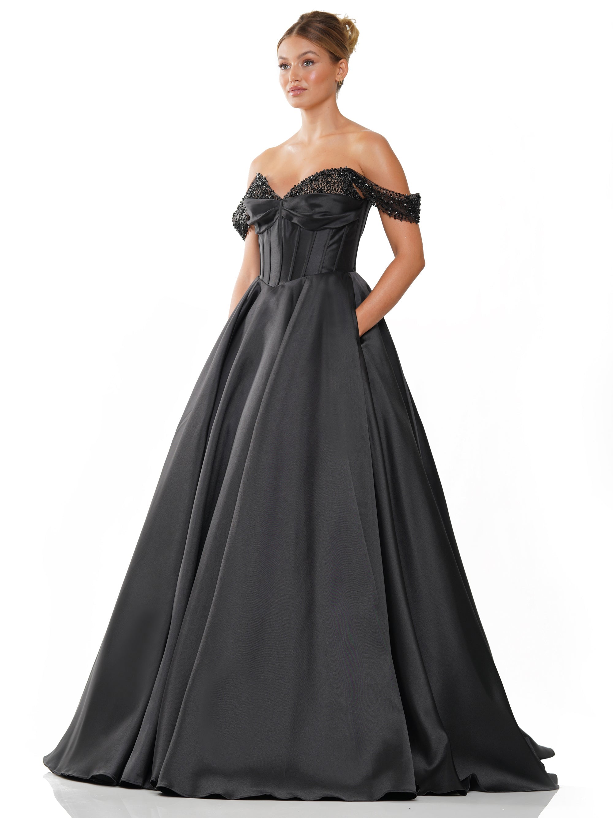 Prom Dresses Long Off Shoulder Mikado Prom Ball Gown Black