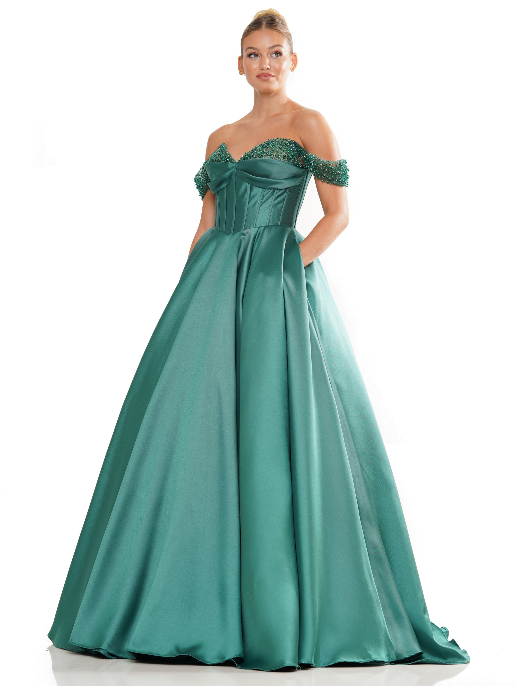 Prom Dresses Long Off Shoulder Mikado Prom Ball Gown Emerald