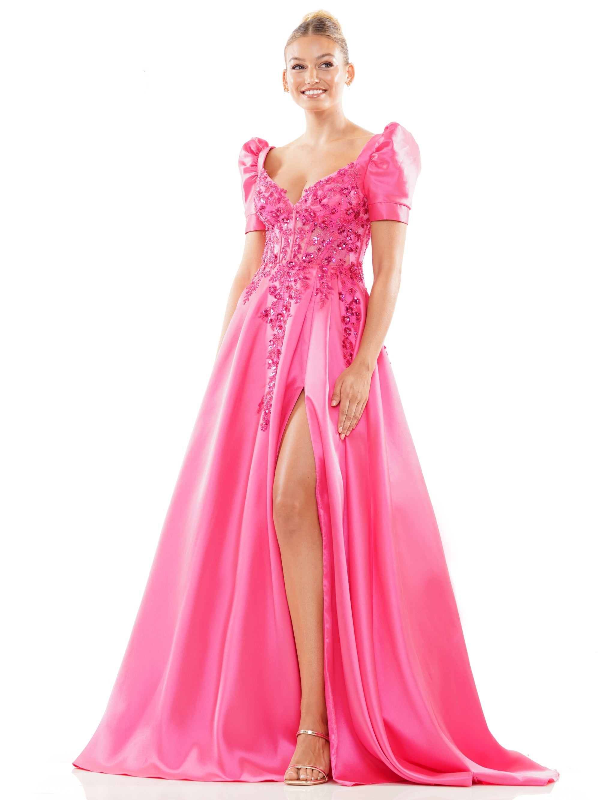 Prom Dresses Long Formal A Line Slit Prom Dress Hot Pink