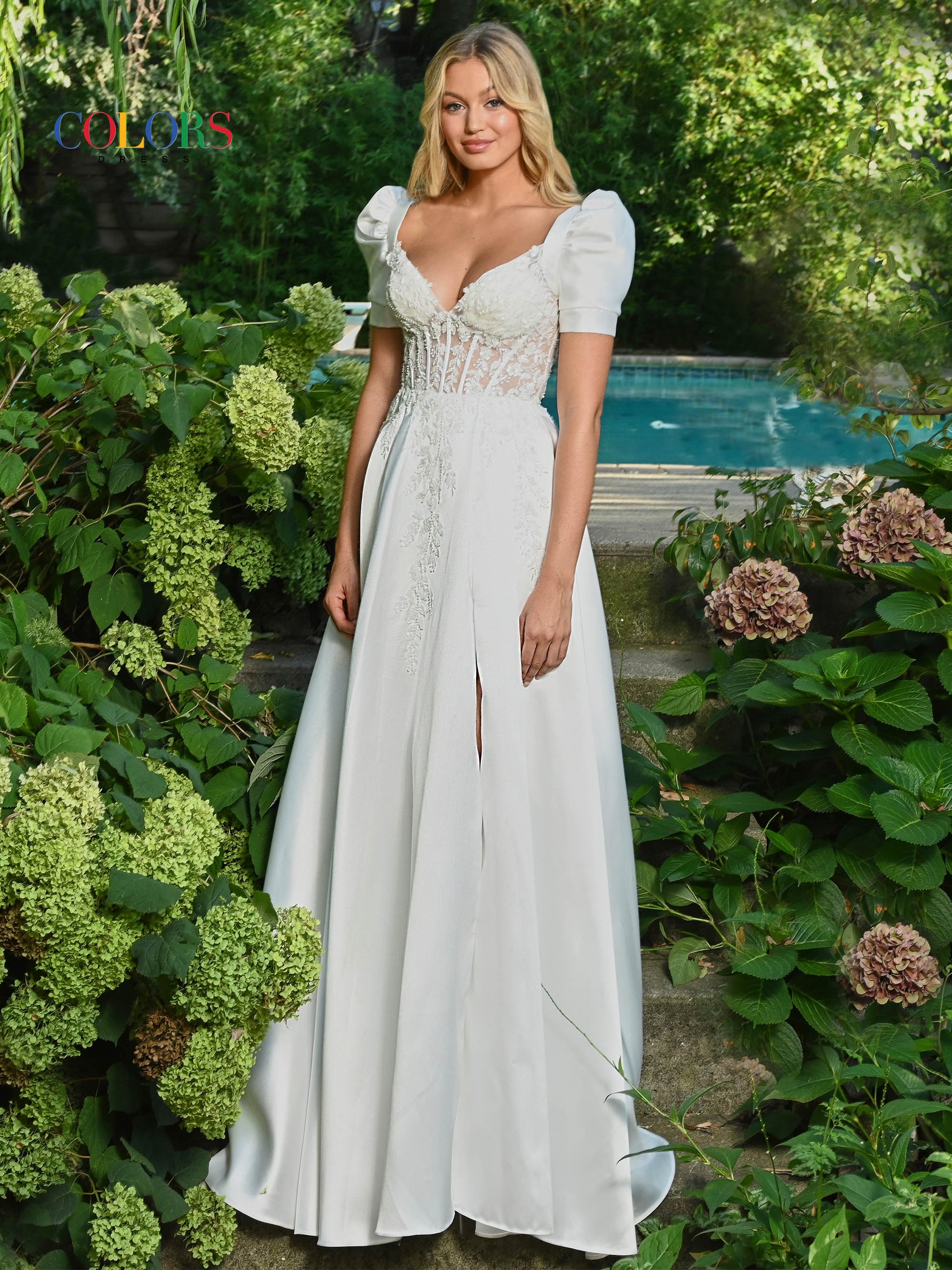 Colors 3192 Long Formal A Line Slit Prom Dress