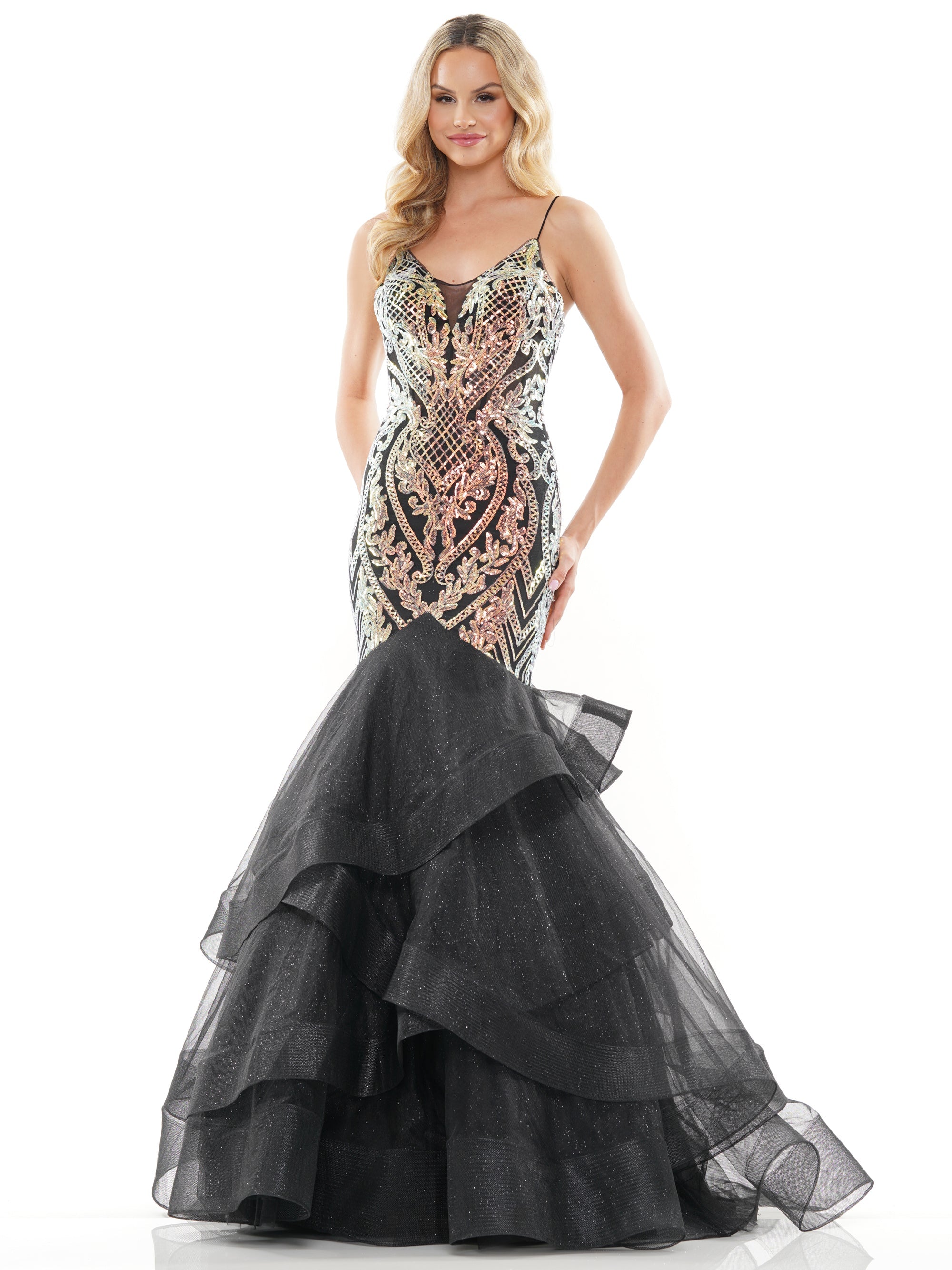 Prom Dresses Long Spaghetti Strap Glitter Mermaid Prom Dress Black