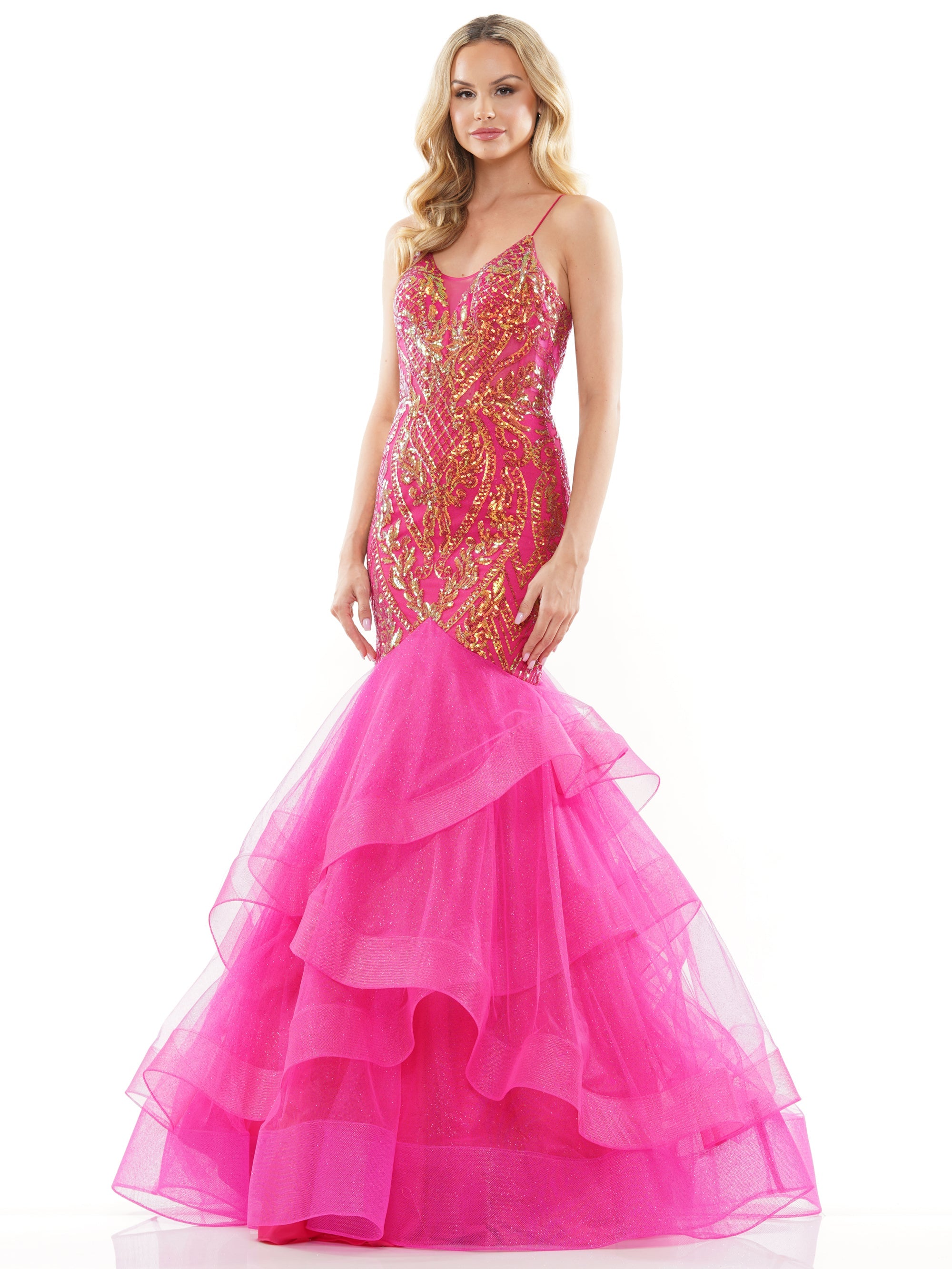 Prom Dresses Long Spaghetti Strap Glitter Mermaid Prom Dress Magenta