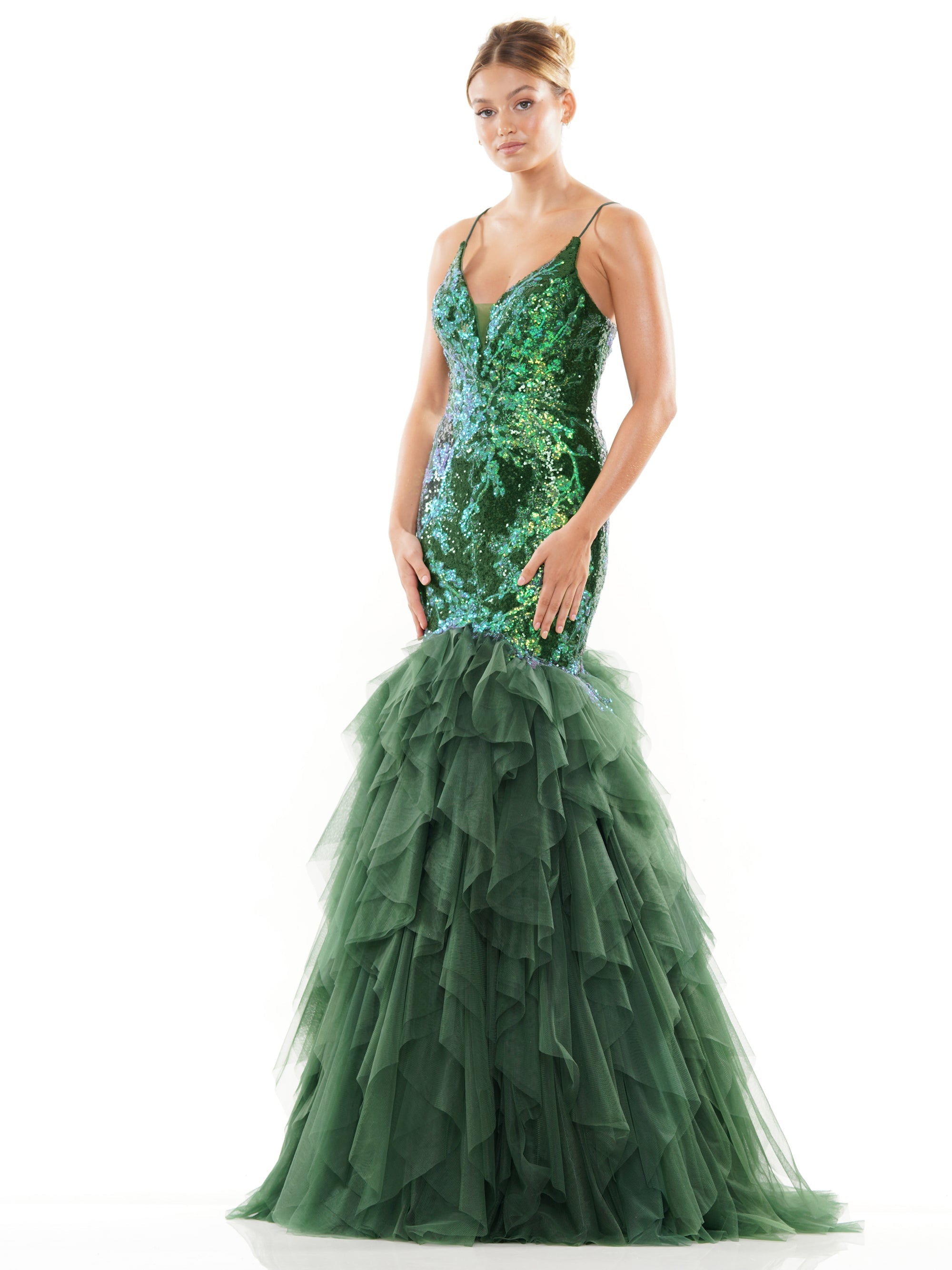 Prom Dresses Long Formal Sequin Mesh Mermaid Prom Dress Deep Green