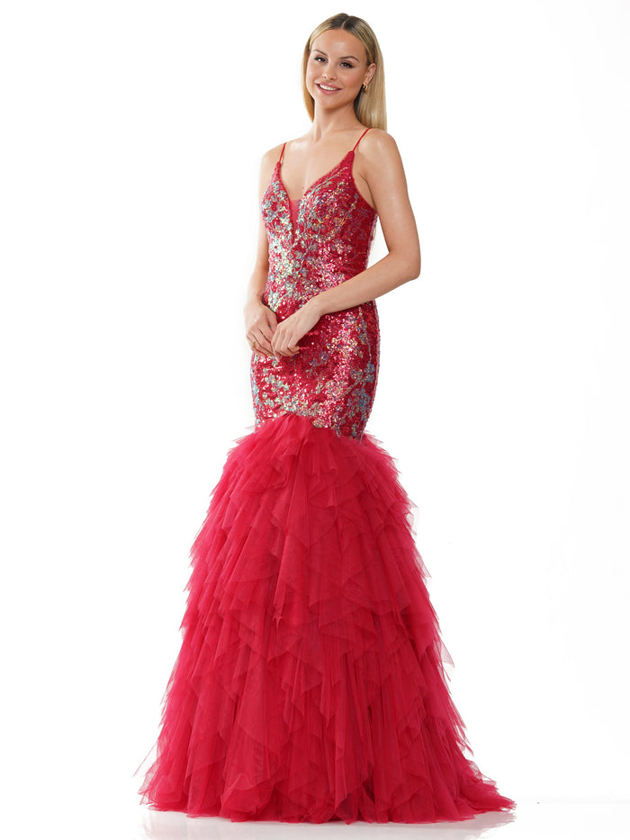 Prom Dresses Long Formal Sequin Mesh Mermaid Prom Dress Wine