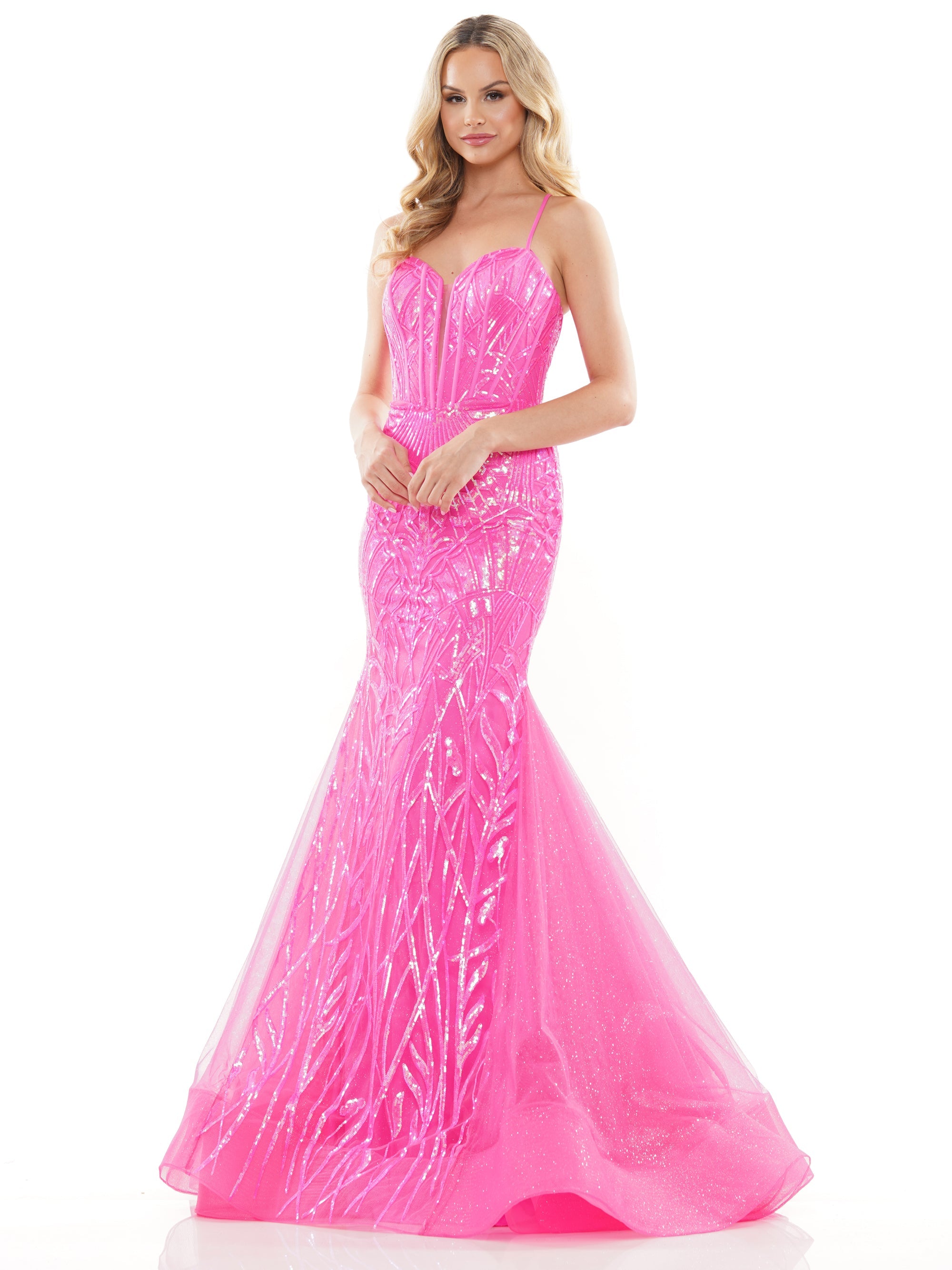 Prom Dresses Long Formal Glitter Mesh Mermaid Prom Dress Hot Pink