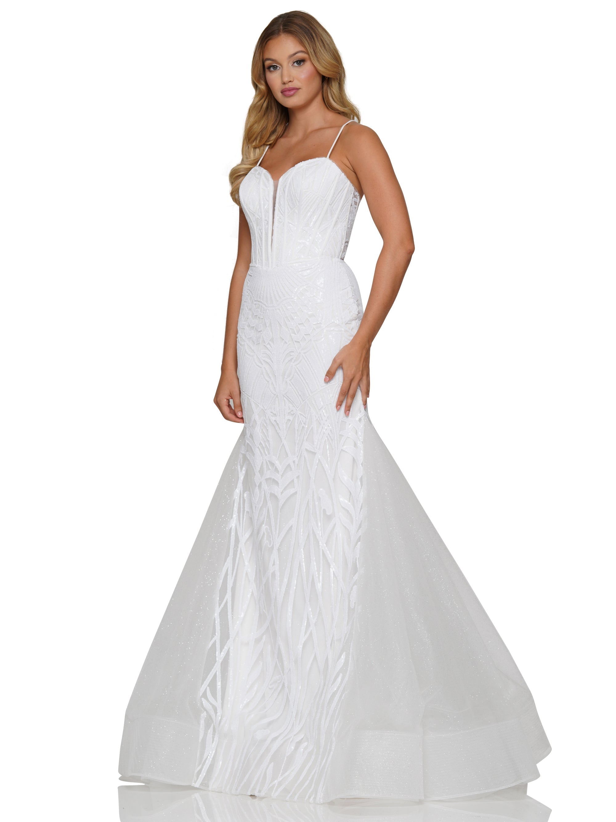 Prom Dresses Long Formal Glitter Mesh Mermaid Prom Dress Off White