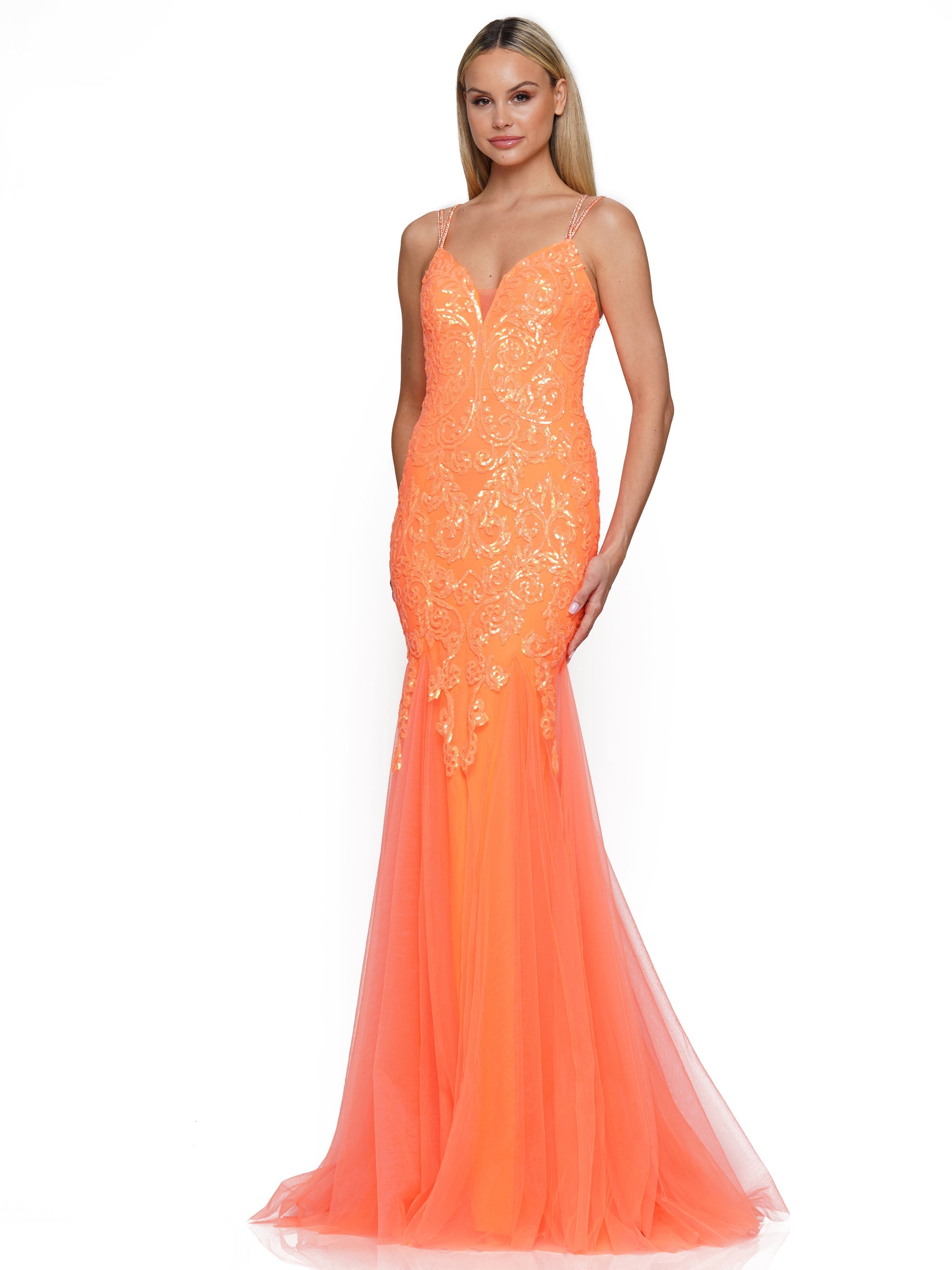 Prom Dresses Long Formal Sequin Mesh Prom Dress Orange