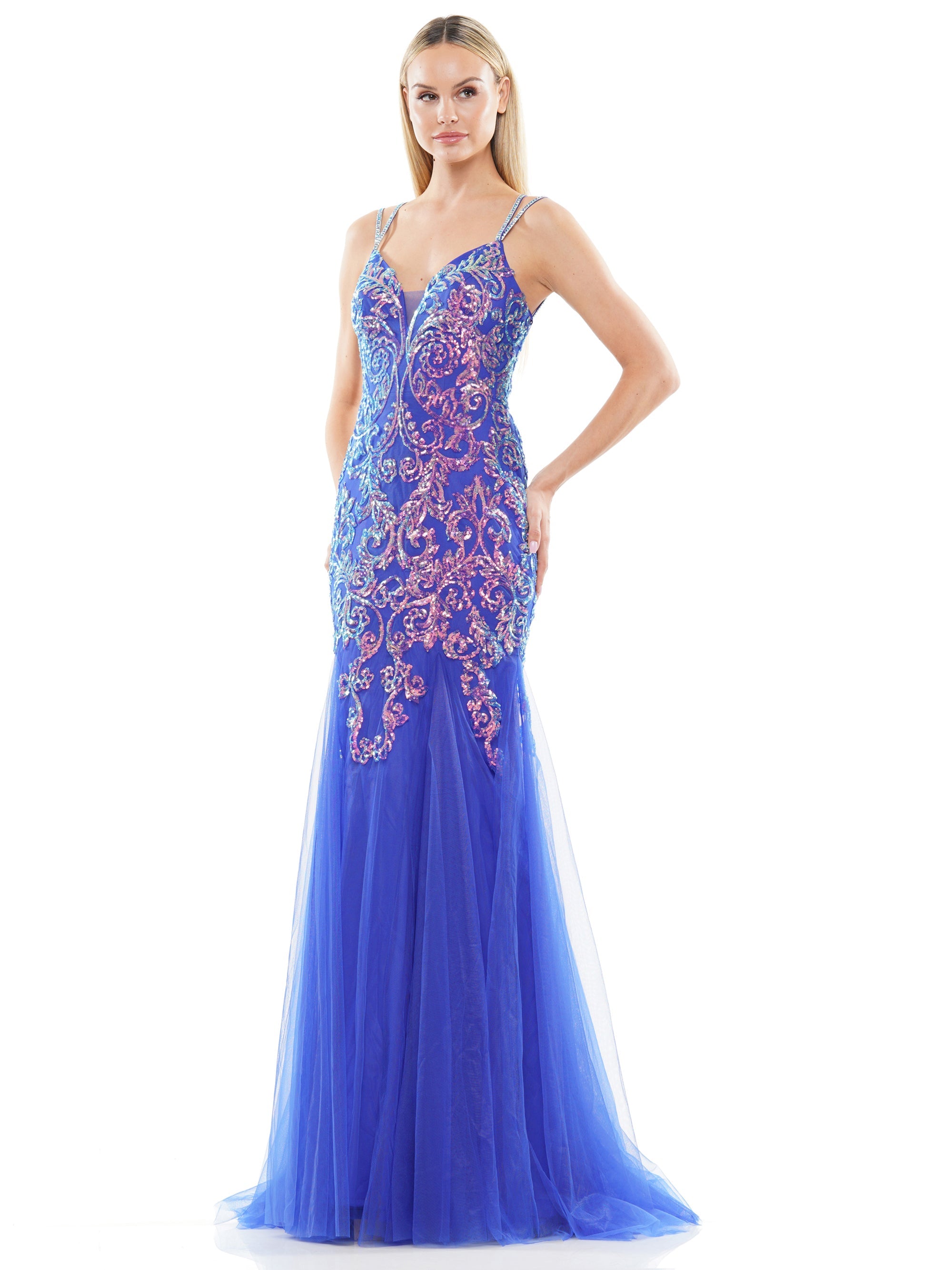 Prom Dresses Long Formal Sequin Mesh Prom Dress Royal