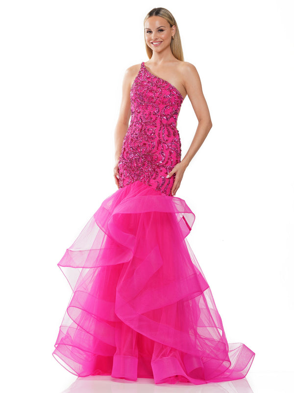 Colors 3209 Long One Shoulder Formal Mermaid Prom Dress