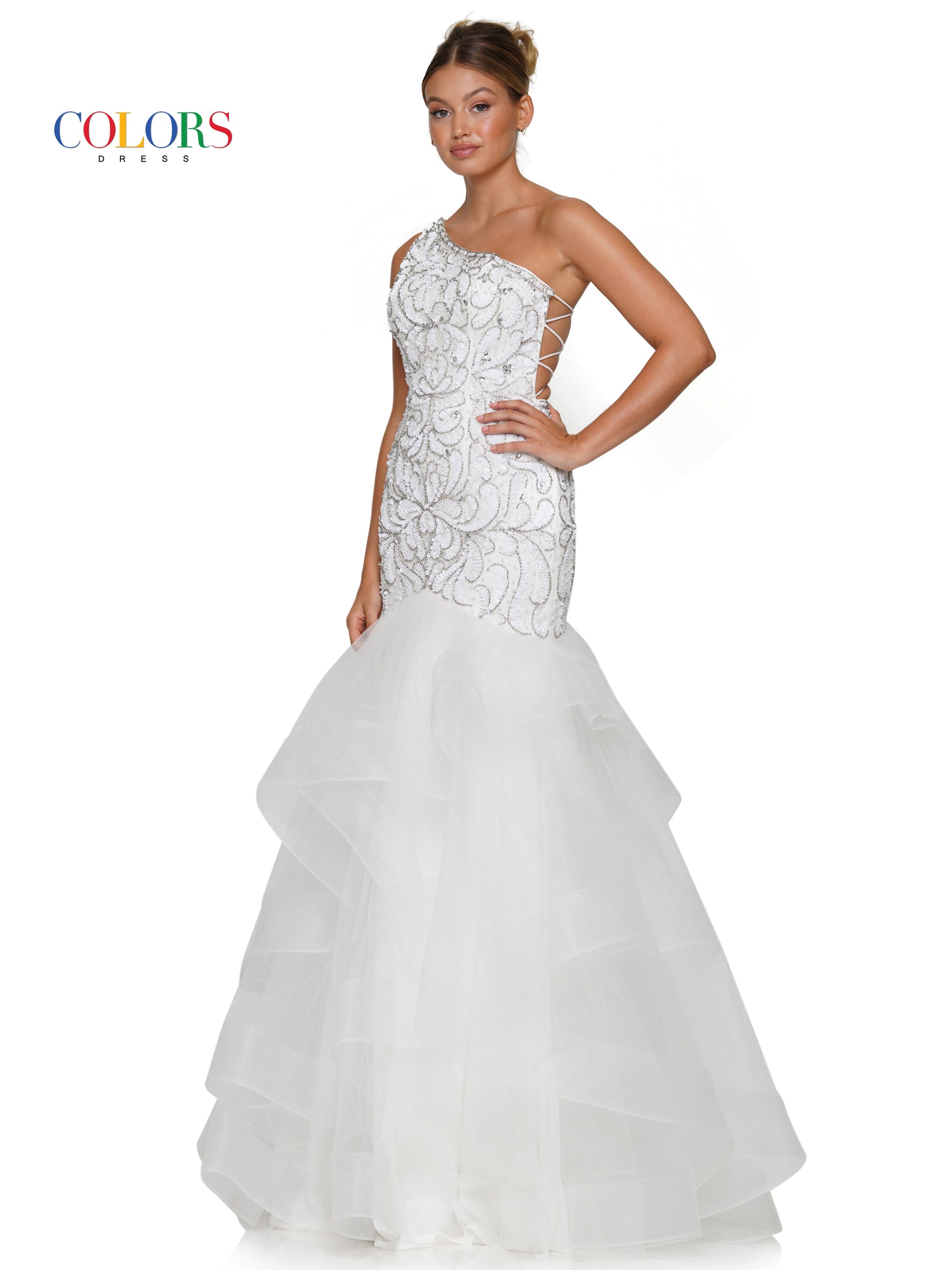 Colors 3209 Long One Shoulder Formal Mermaid Prom Dress