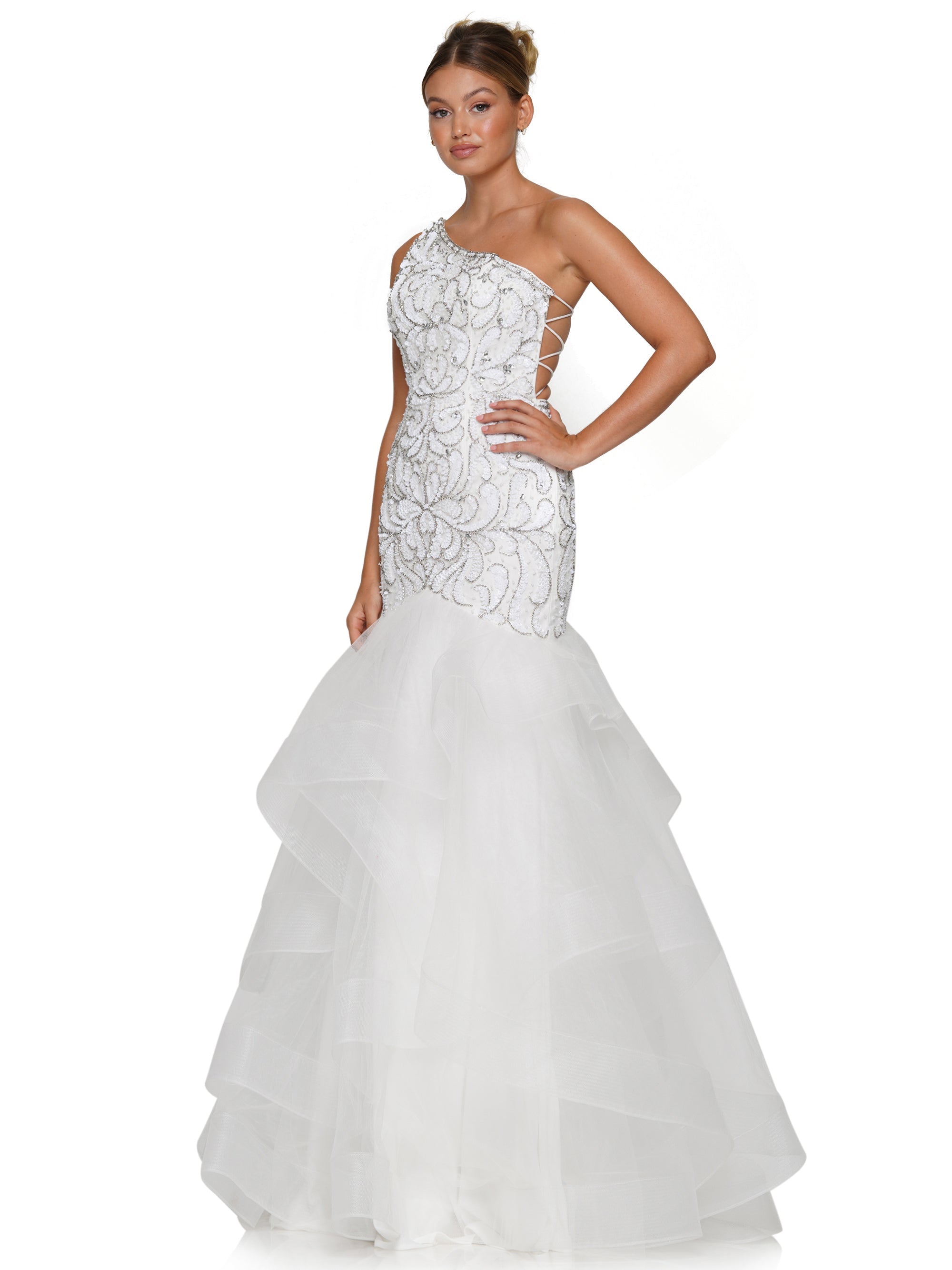 Prom Dresses Long One Shoulder Formal Mermaid Prom Dress Off White