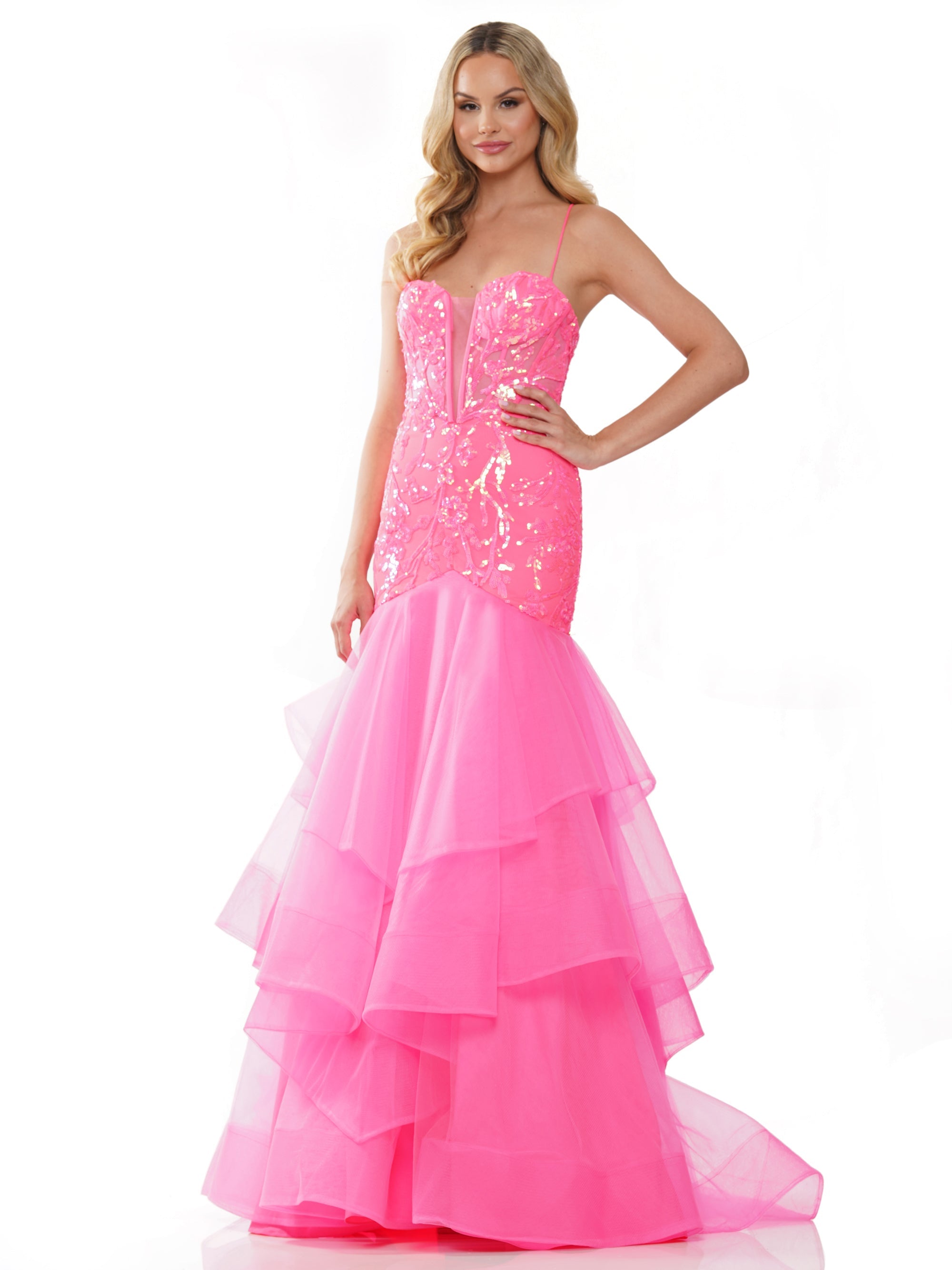 Prom Dresses Prom Long Spaghetti Strap Mermaid Formal Dress Hot Pink
