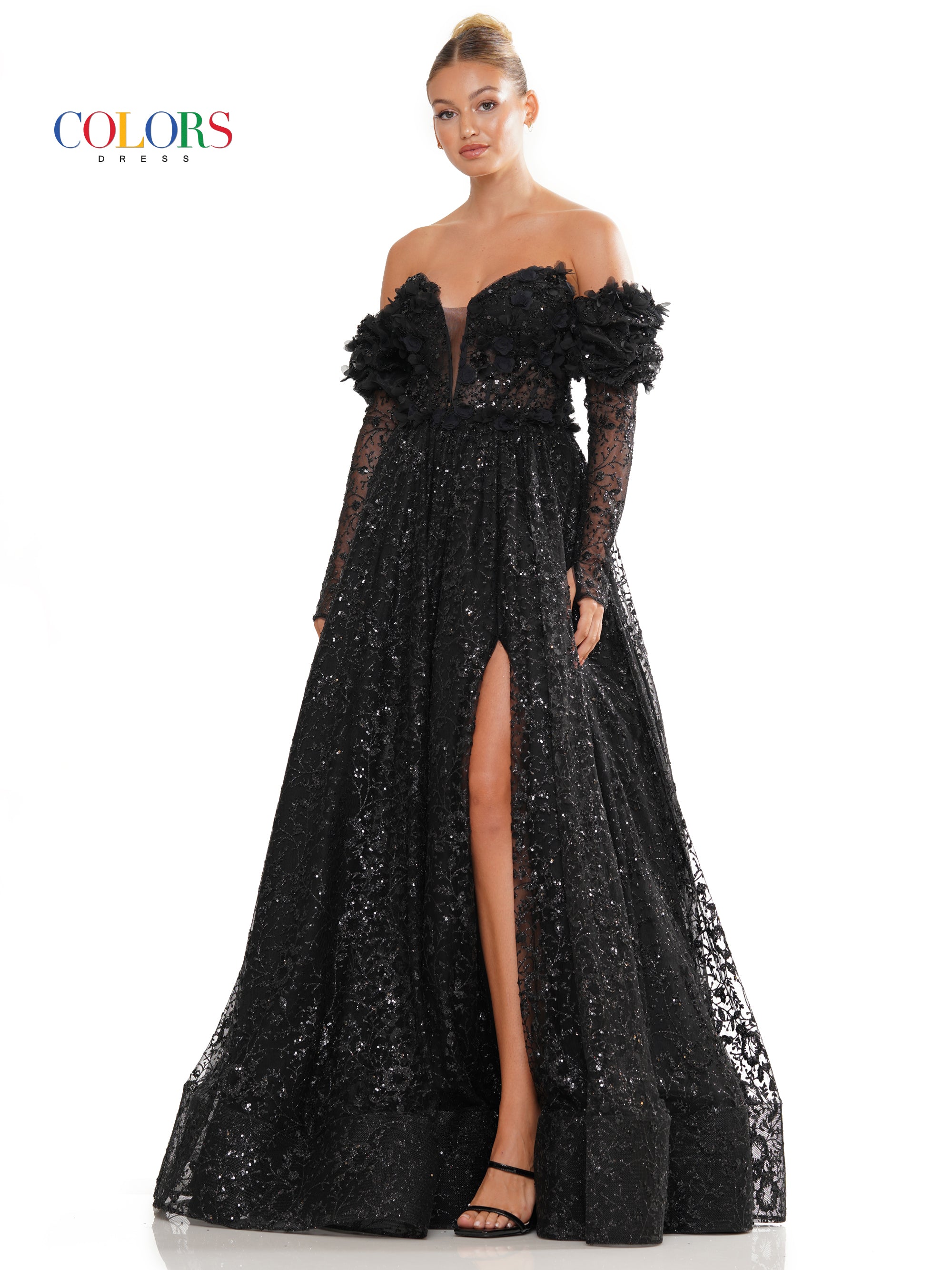 Prom Dresses Prom Long Formal Glitter Mesh Ball Gown Black