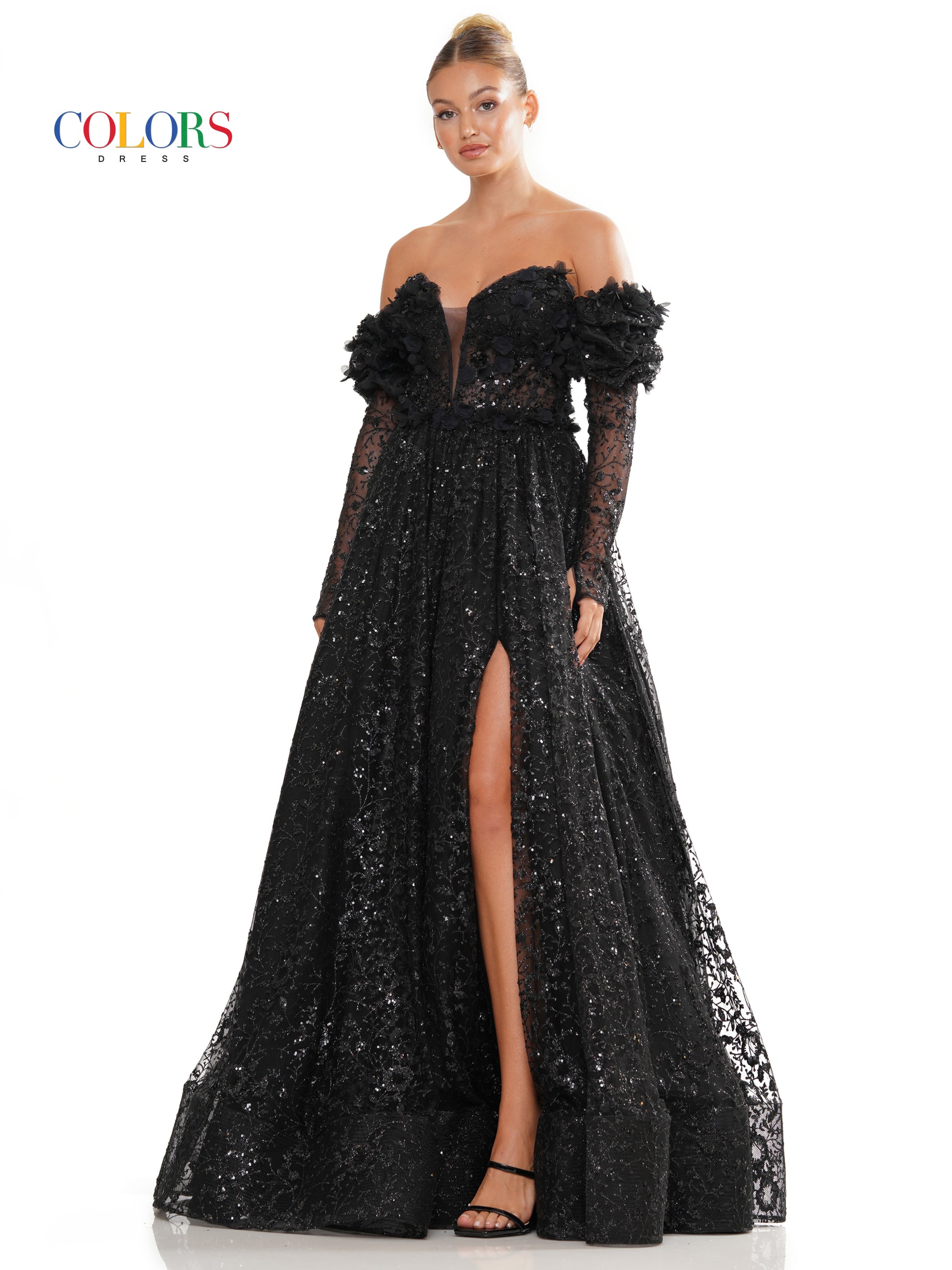 Colors 3220 Prom Long Formal Glitter Mesh Ball Gown