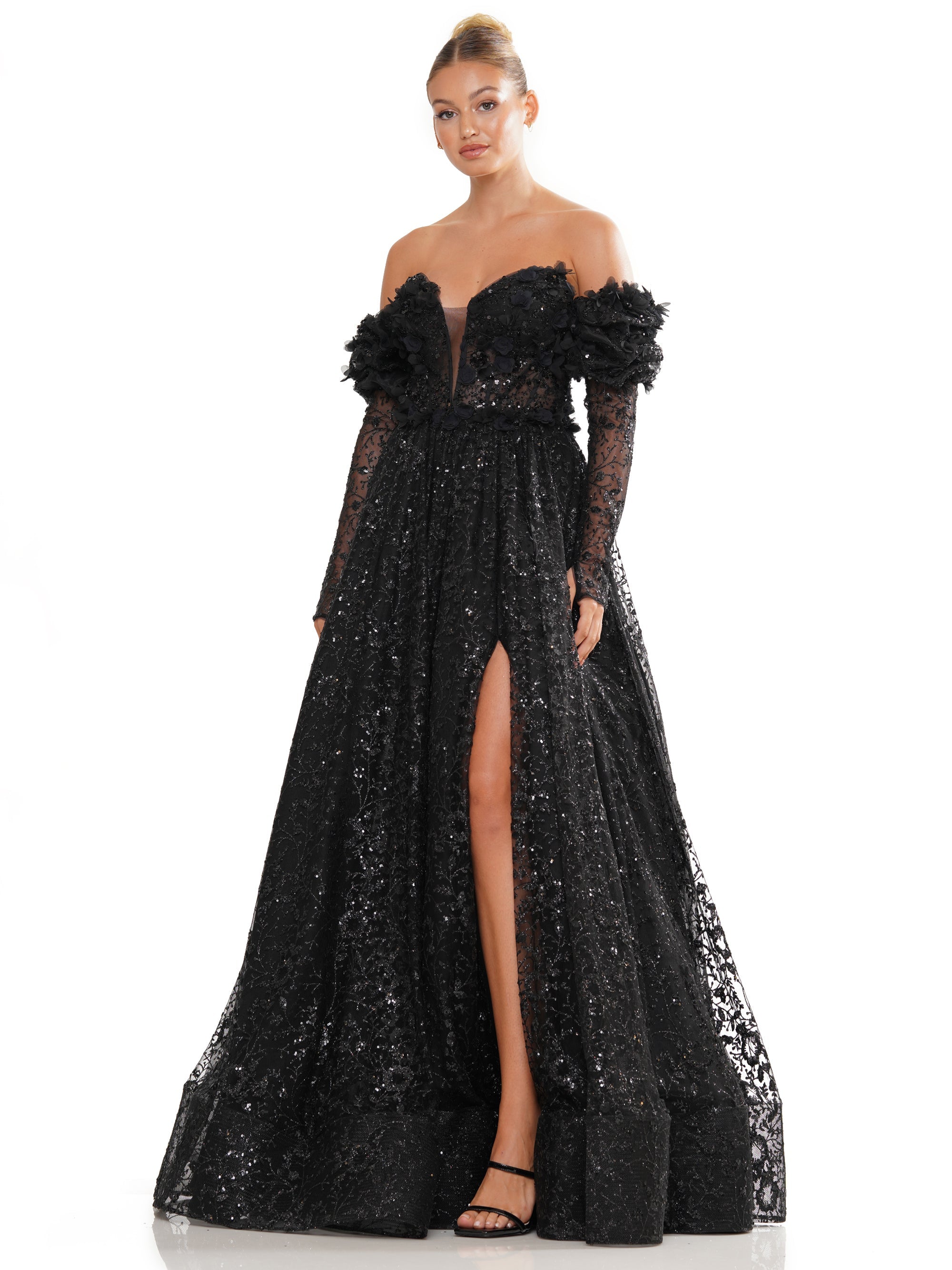 Prom Dresses Prom Long Formal Glitter Mesh Ball Gown Black