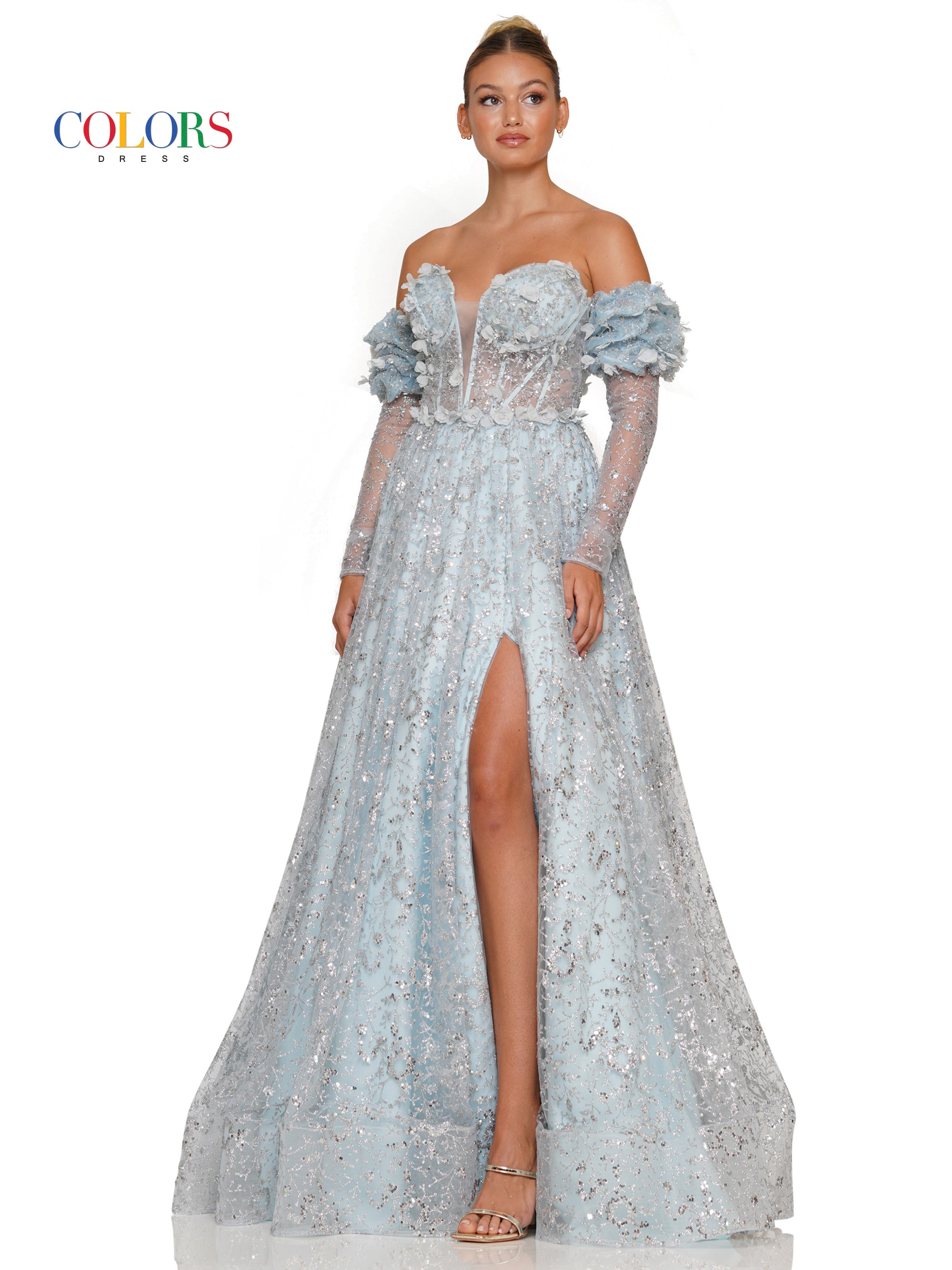 Prom Dresses Prom Long Formal Glitter Mesh Ball Gown Light Blue