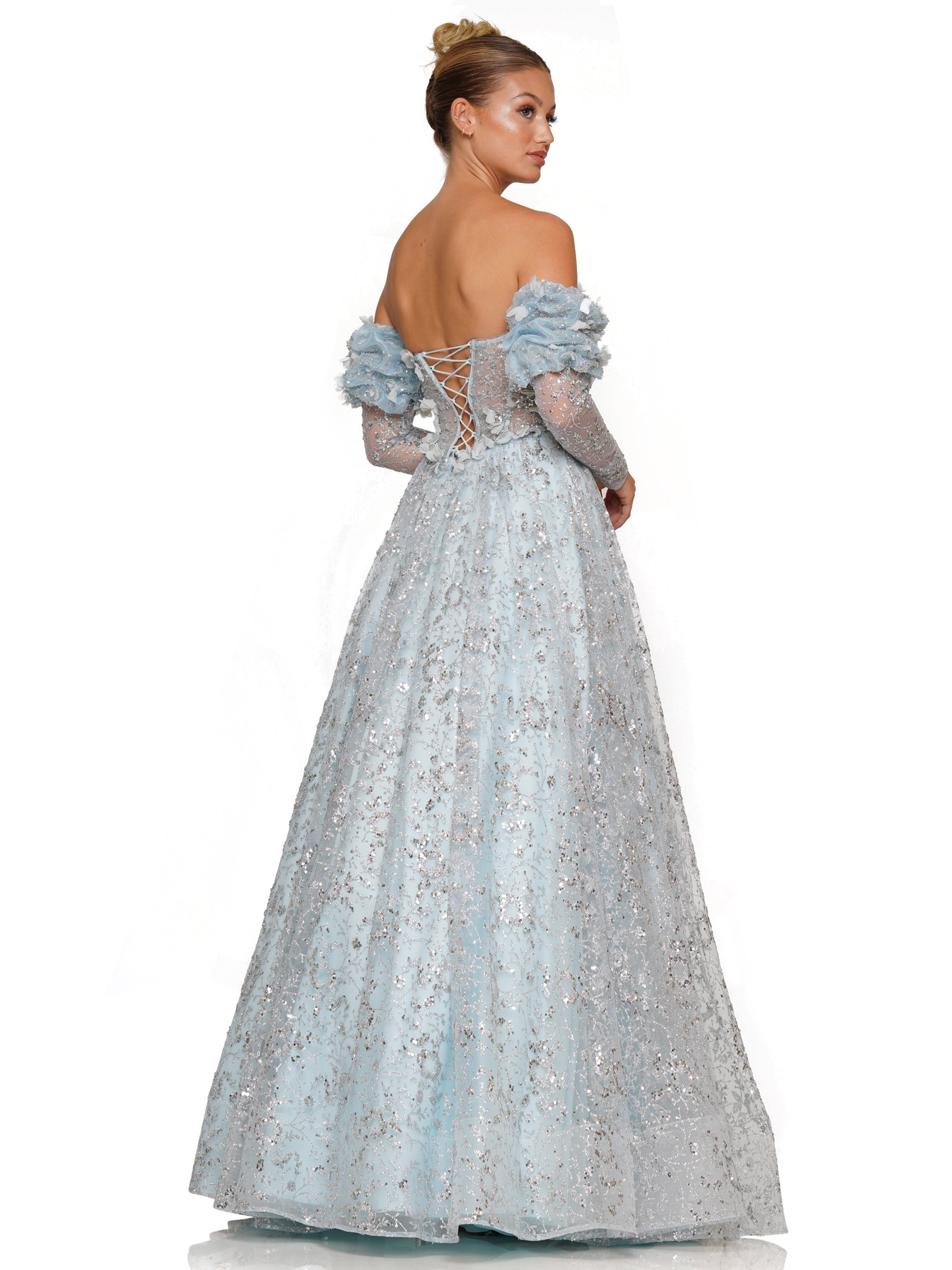 Prom Dresses Prom Long Formal Glitter Mesh Ball Gown Light Blue