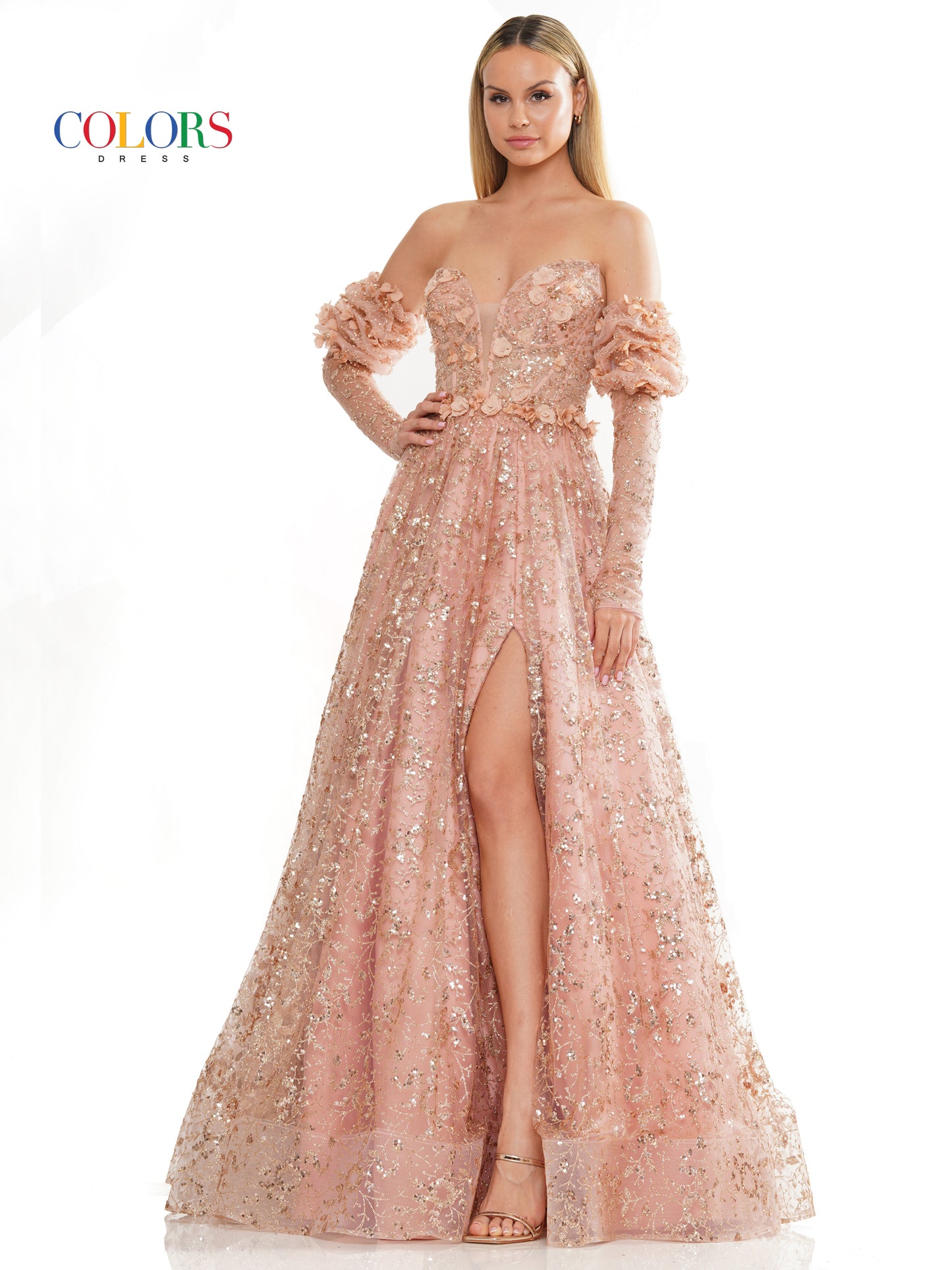 Prom Dresses Prom Long Formal Glitter Mesh Ball Gown Rose Gold
