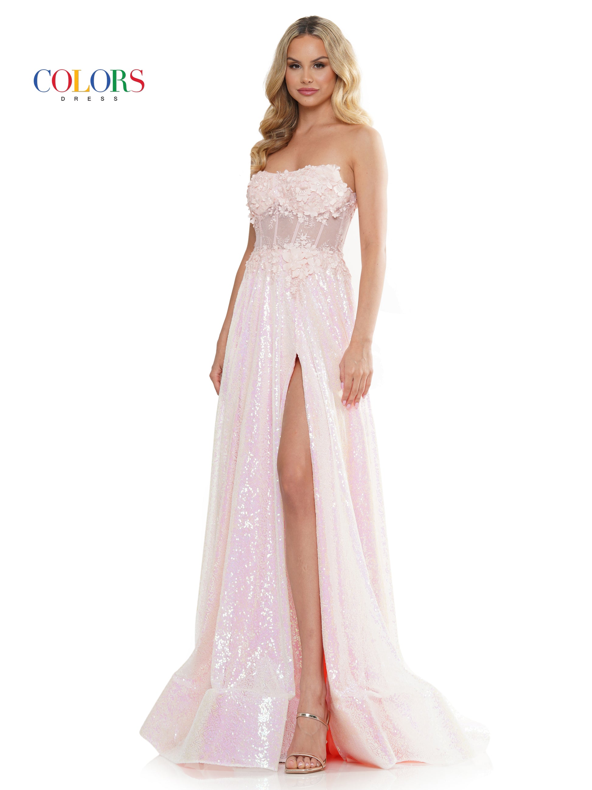 Colors 3224 Long Strapless Formal A Line Prom Dress