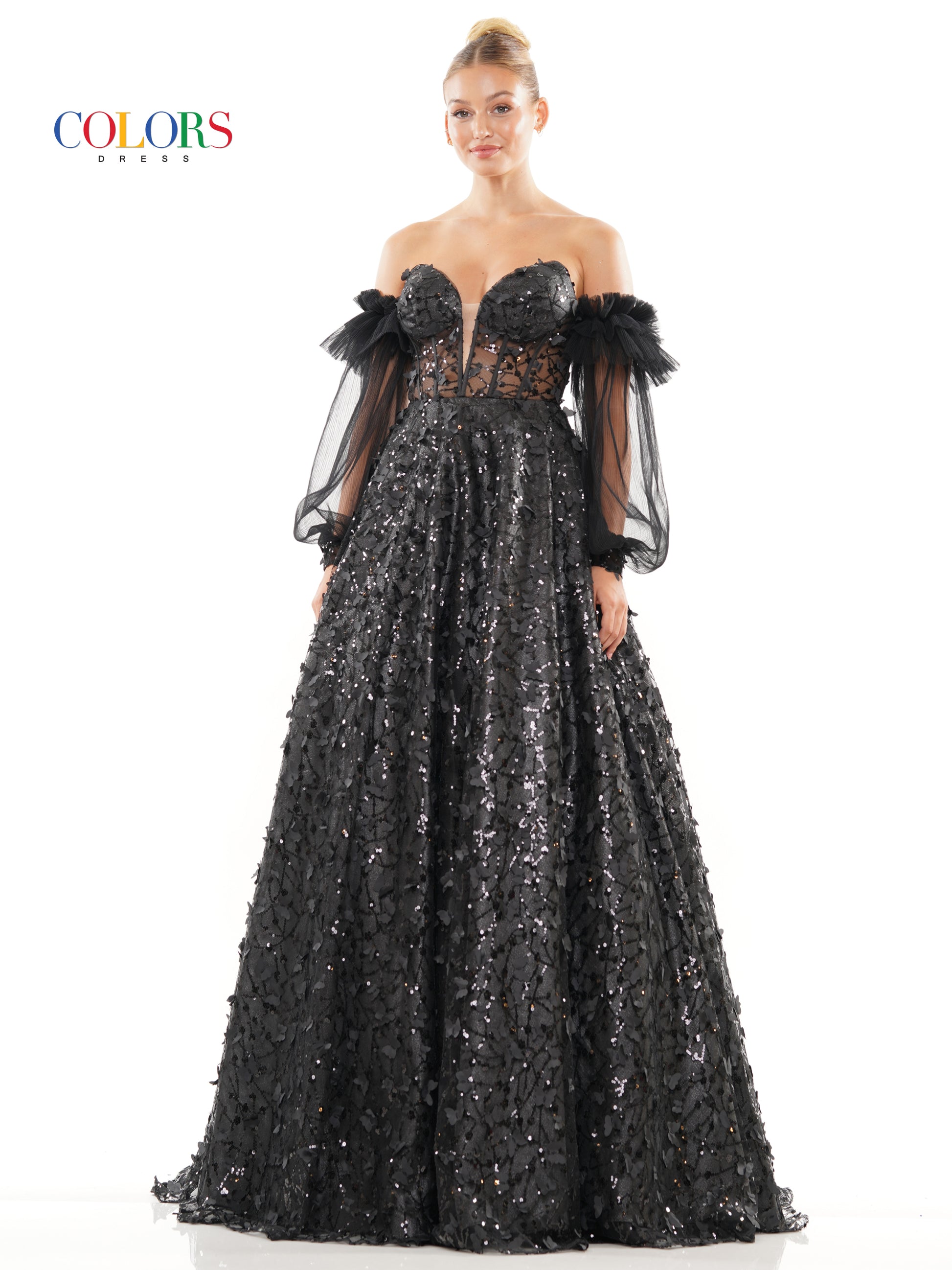 Colors 3226 Prom Long Formal Glitter Mesh Ball Gown