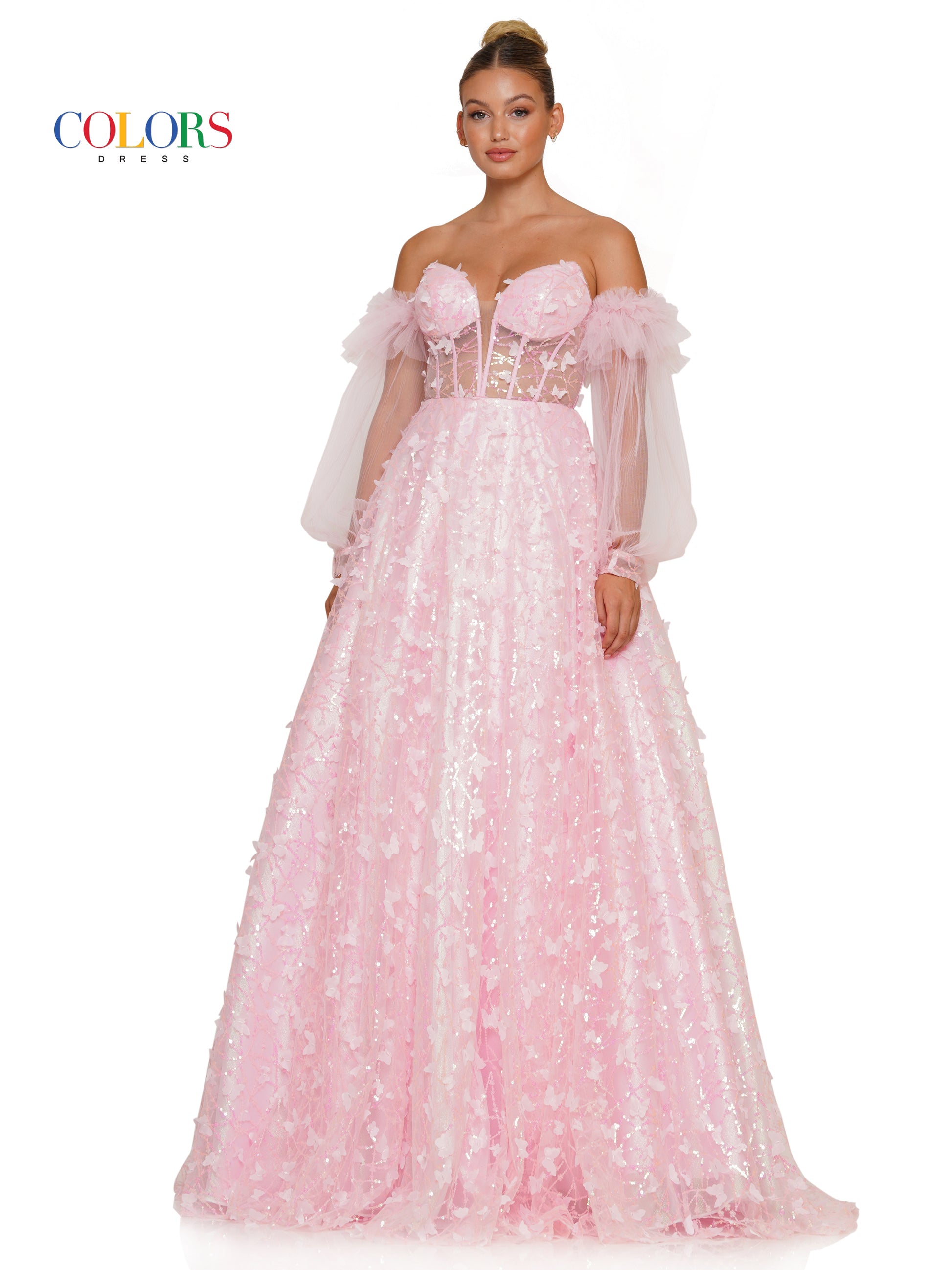 Colors 3226 Prom Long Formal Glitter Mesh Ball Gown