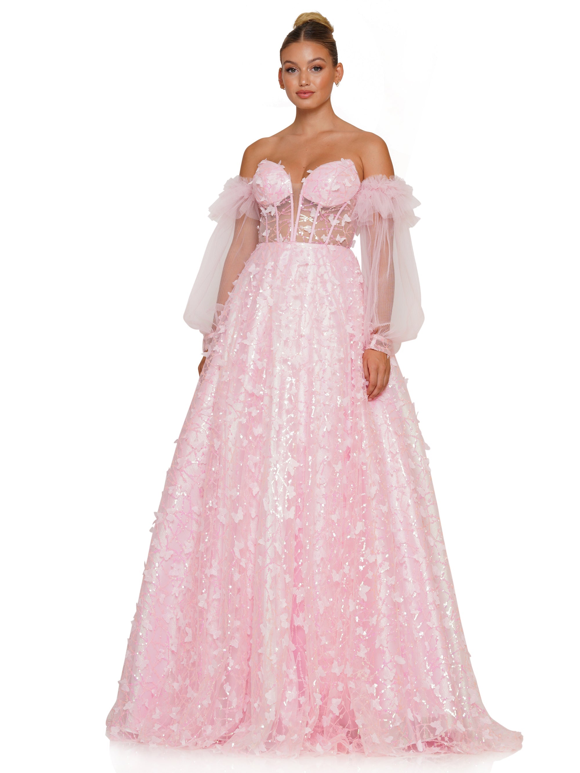 Prom Dresses Prom Long Formal Glitter Mesh Ball Gown Pink