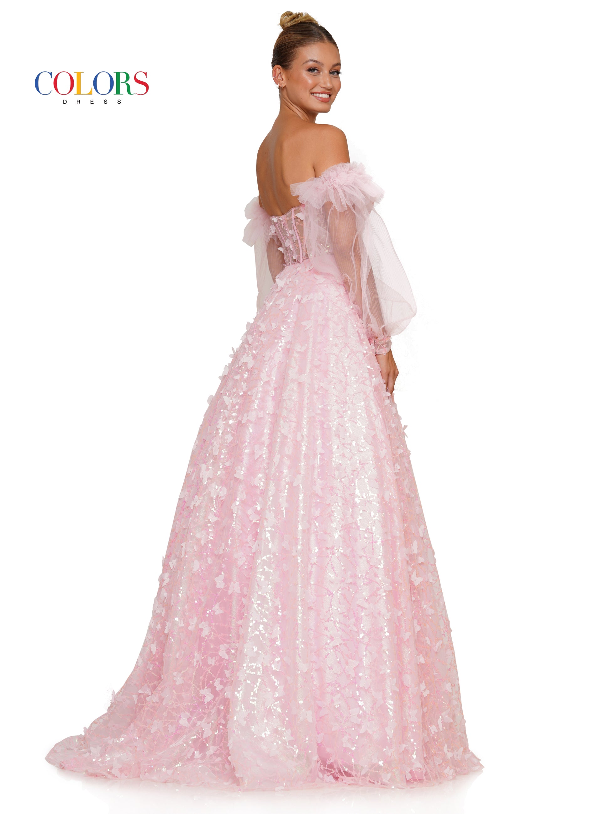 Colors 3226 Prom Long Formal Glitter Mesh Ball Gown